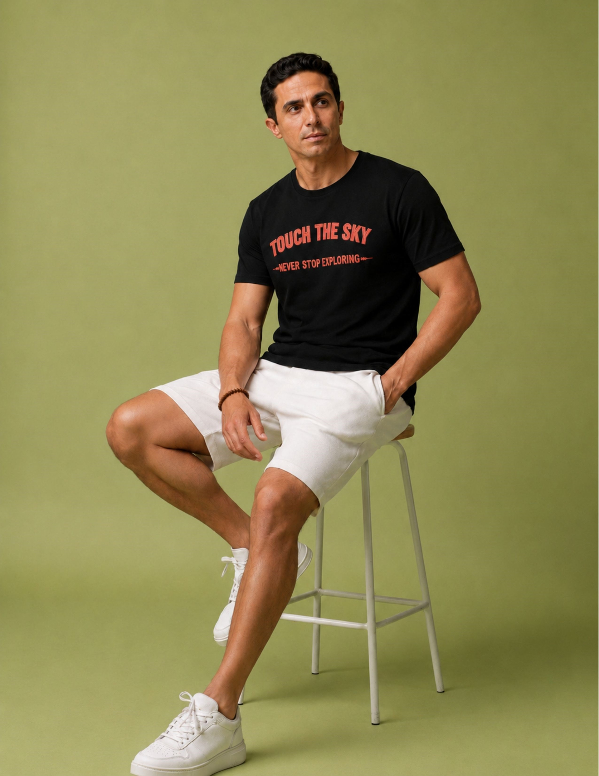 Basic Erkek Bisiklet Yaka Nakışlı Siyah T-shirt