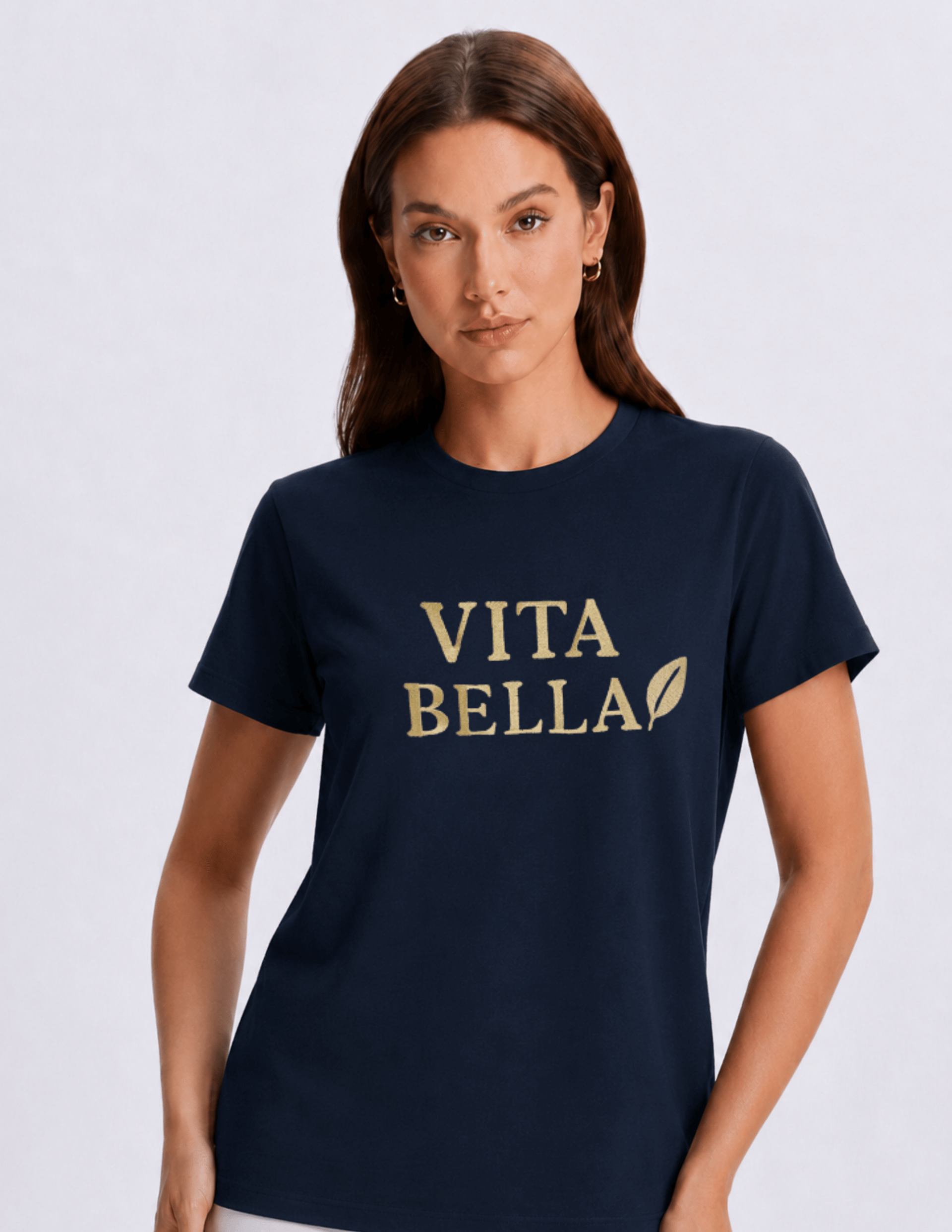 Basic Kadın Bisiklet Yaka Nakışlı Lacivert T-shirt