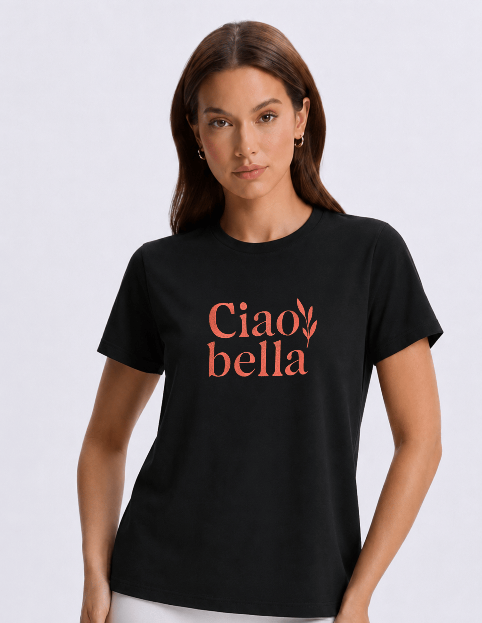 Basic Kadın Bisiklet Yaka Nakışlı Siyah T-shirt
