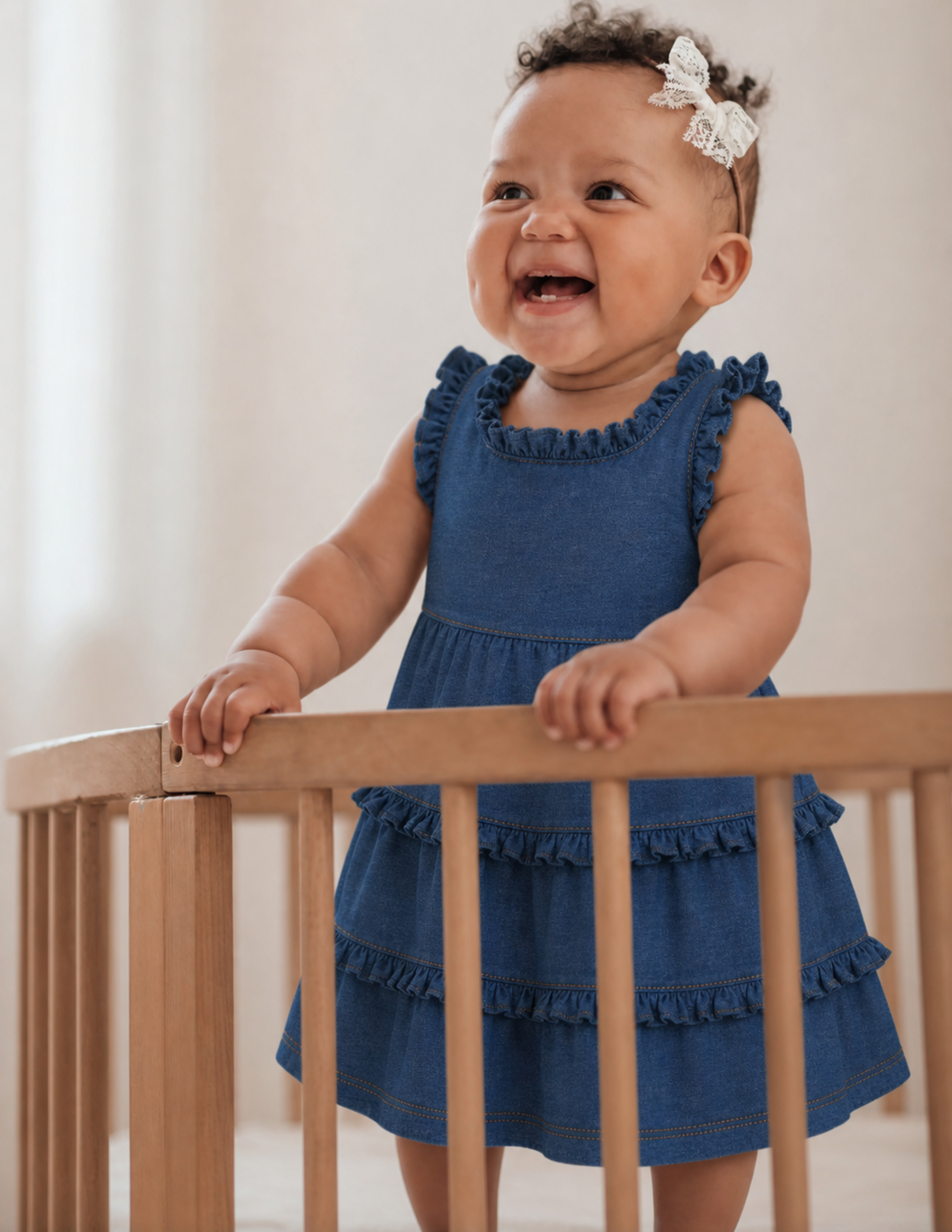 Denim Bebek Fırfırlı Elbise