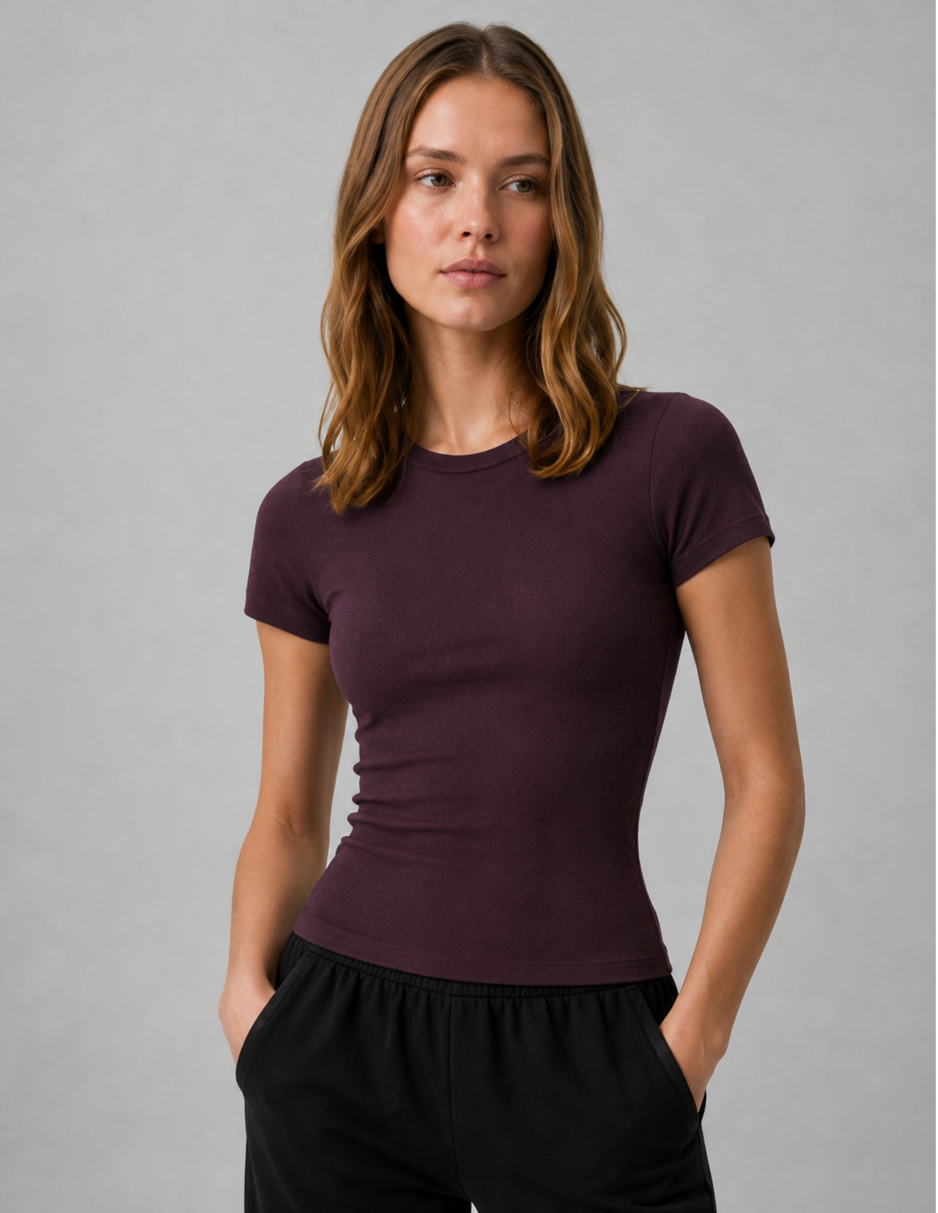 Dusty Rose Kadın Bordo Bisiklet Yaka T-shirt