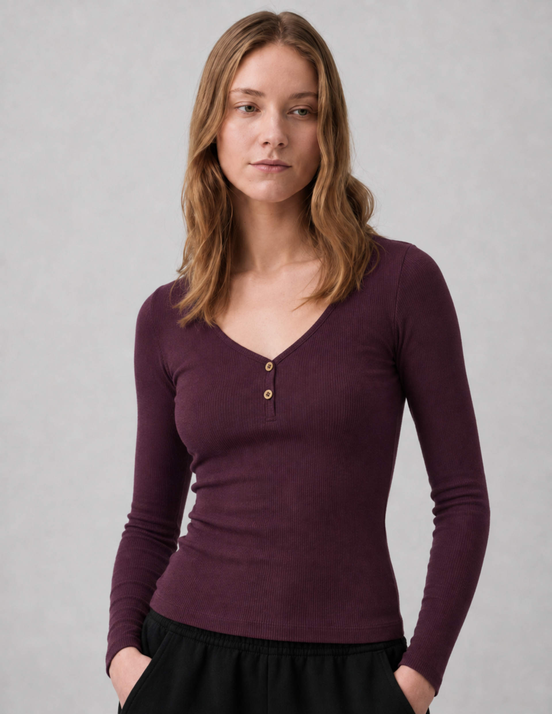 Dusty Rose Kadın Bordo V Yaka T-shirt