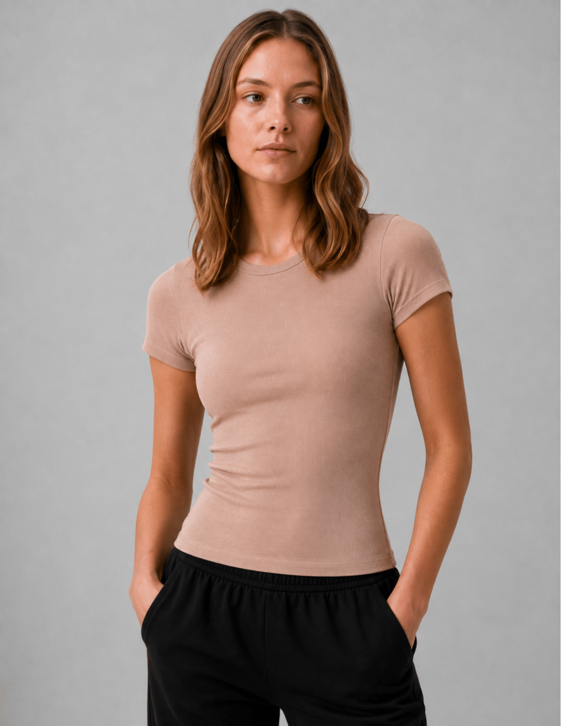 Dusty Rose Kadın Gül Kurusu Bisiklet Yaka T-shirt