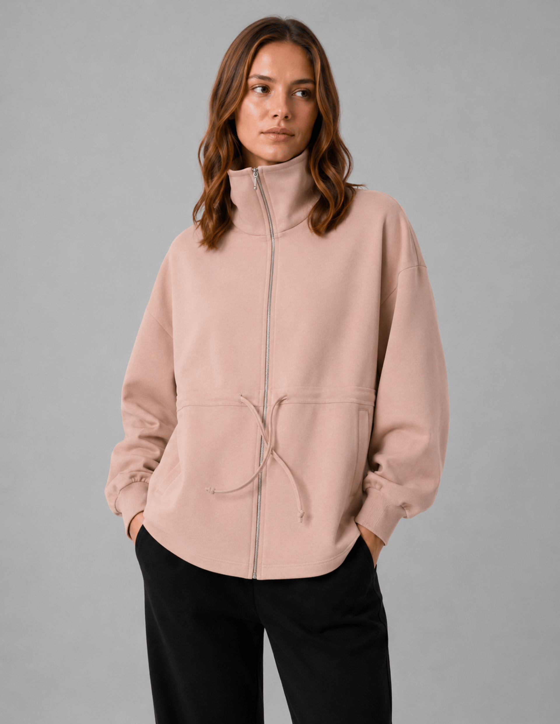 Dusty Rose Kadın Gülkurusu Fermuarlı Ceket