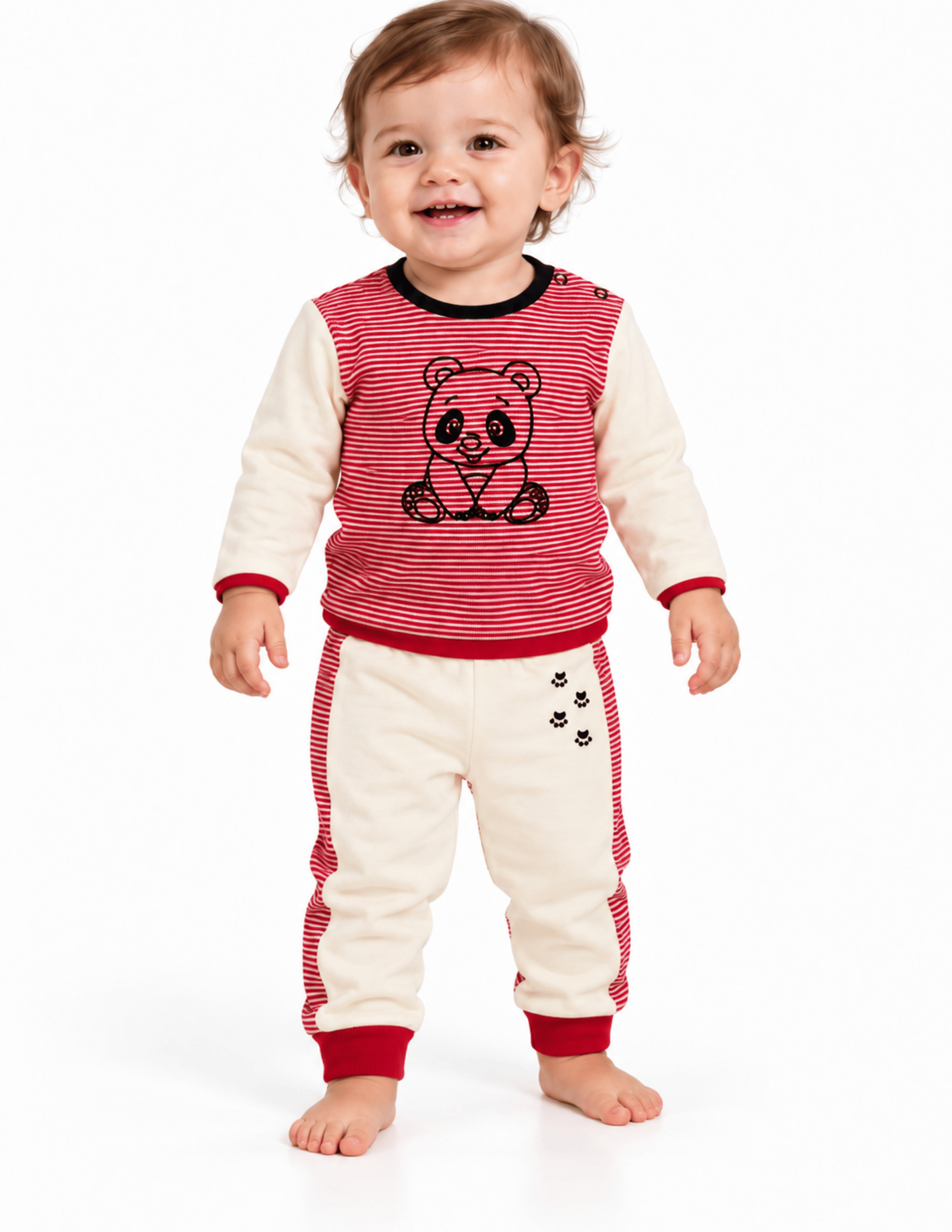 Joy Bebek Kırmızı-Beyaz Çizgili Pijama Takımı