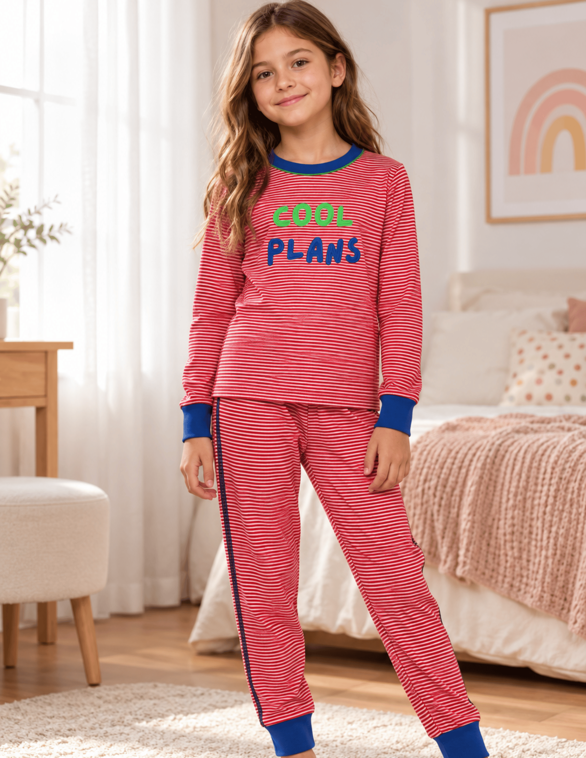 Joy Çocuk Kırmızı-Beyaz Çizgili Pijama Takımı
