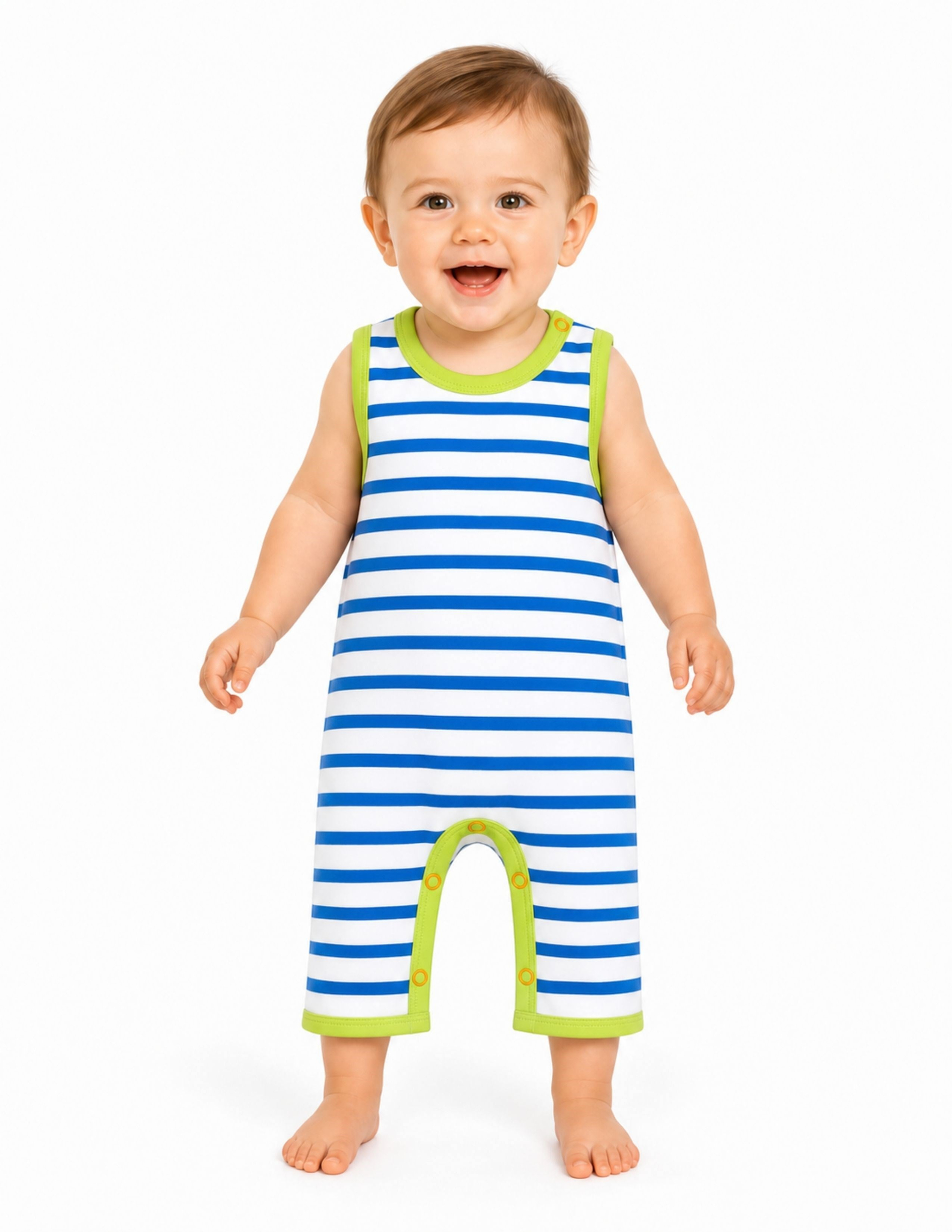 Mix Erkek Bebek Mavi Çizgili Kolsuz Tulum