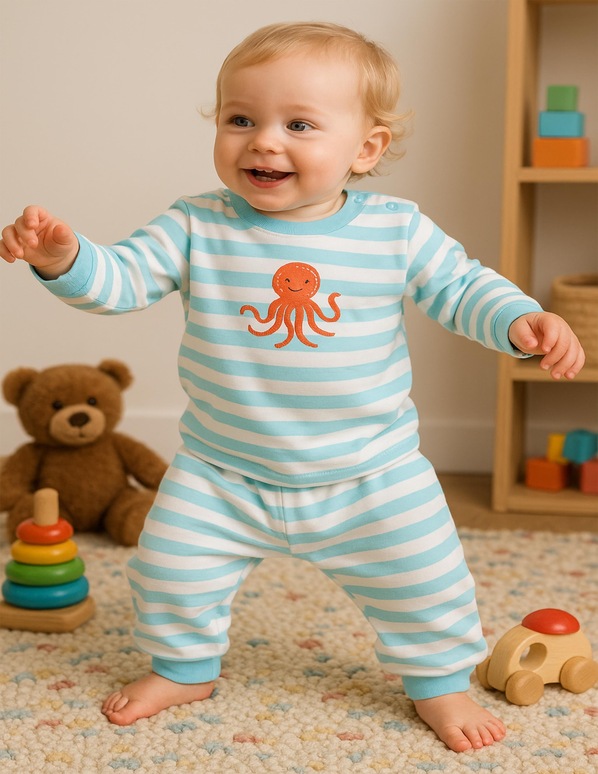 Ocean Bebek Mavi Çizgili Pijama Takımı