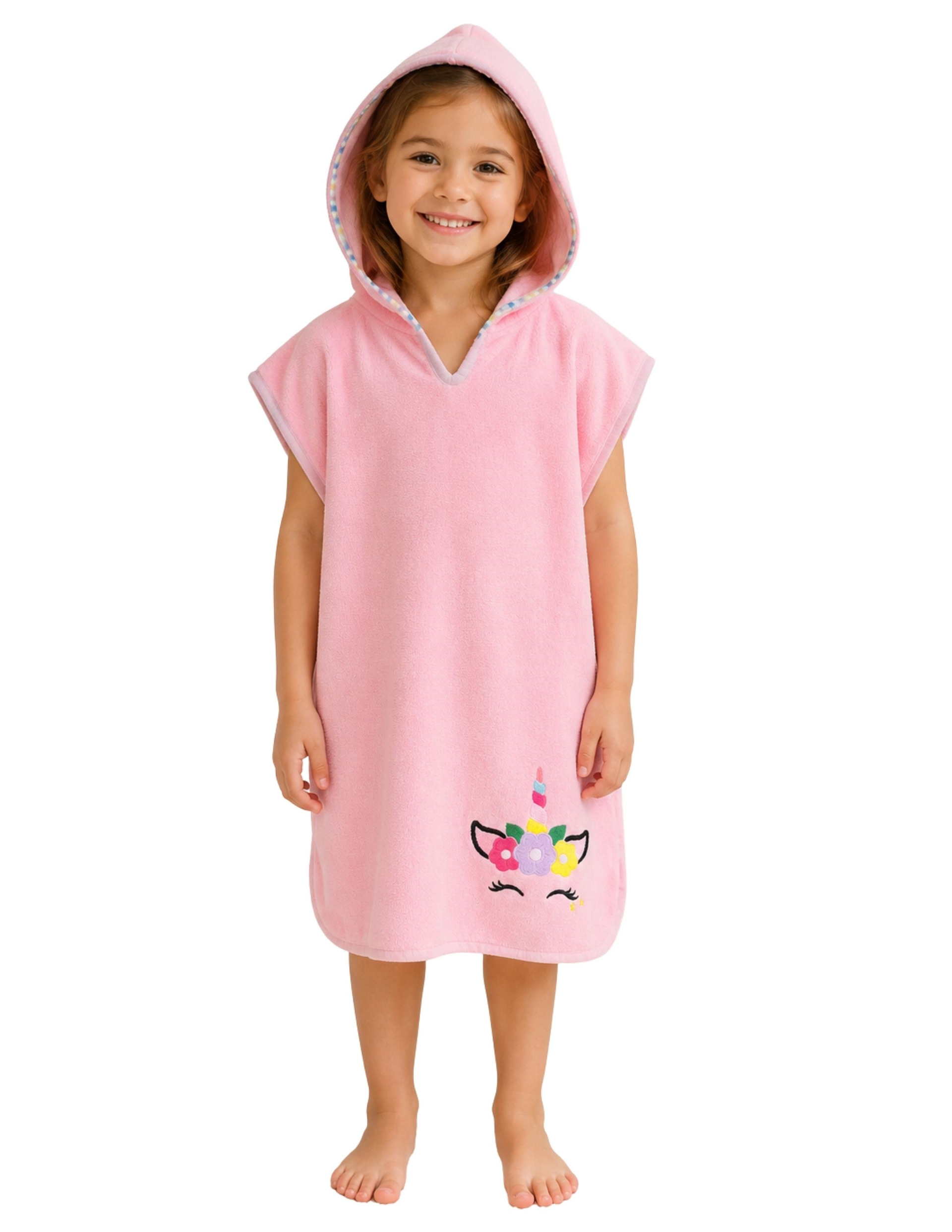 Towel Kız Çocuk Pembe Kapşonlu Panço Plaj Havlu
