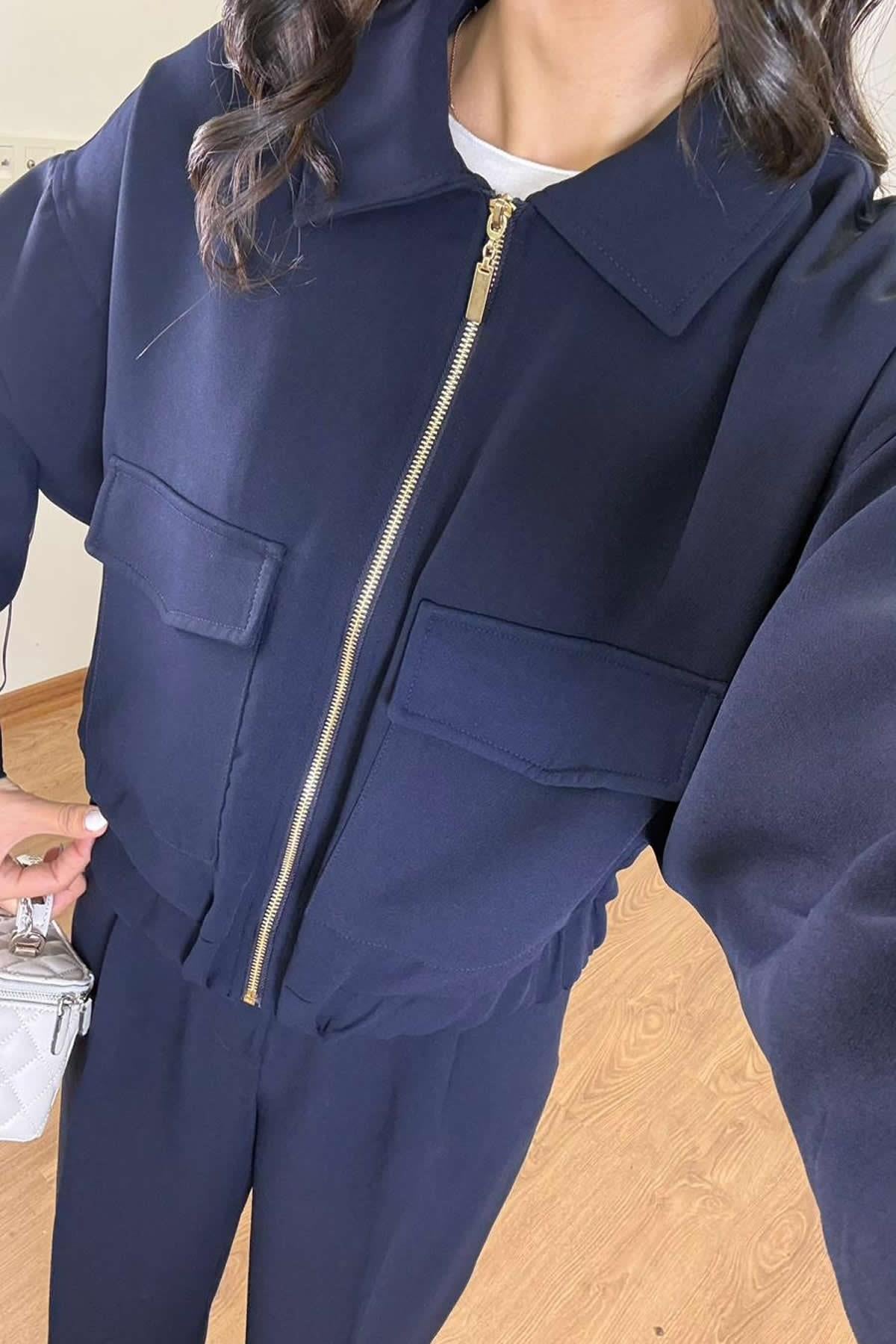 CROP BLAZER CEKET - LACİVERT