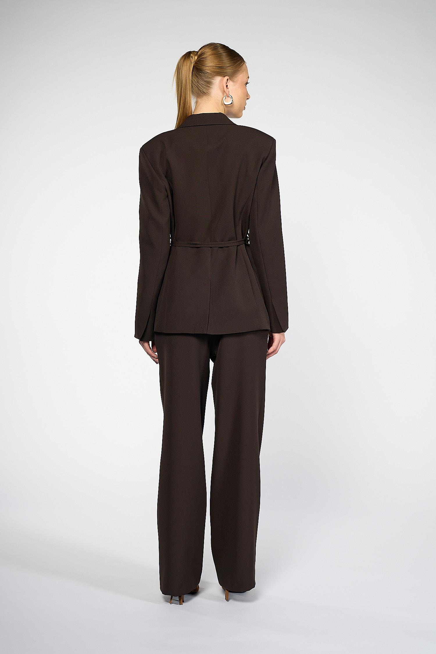 Kadın Acı Kahve Bağcıklı Asimetrik Blazer Ceket
