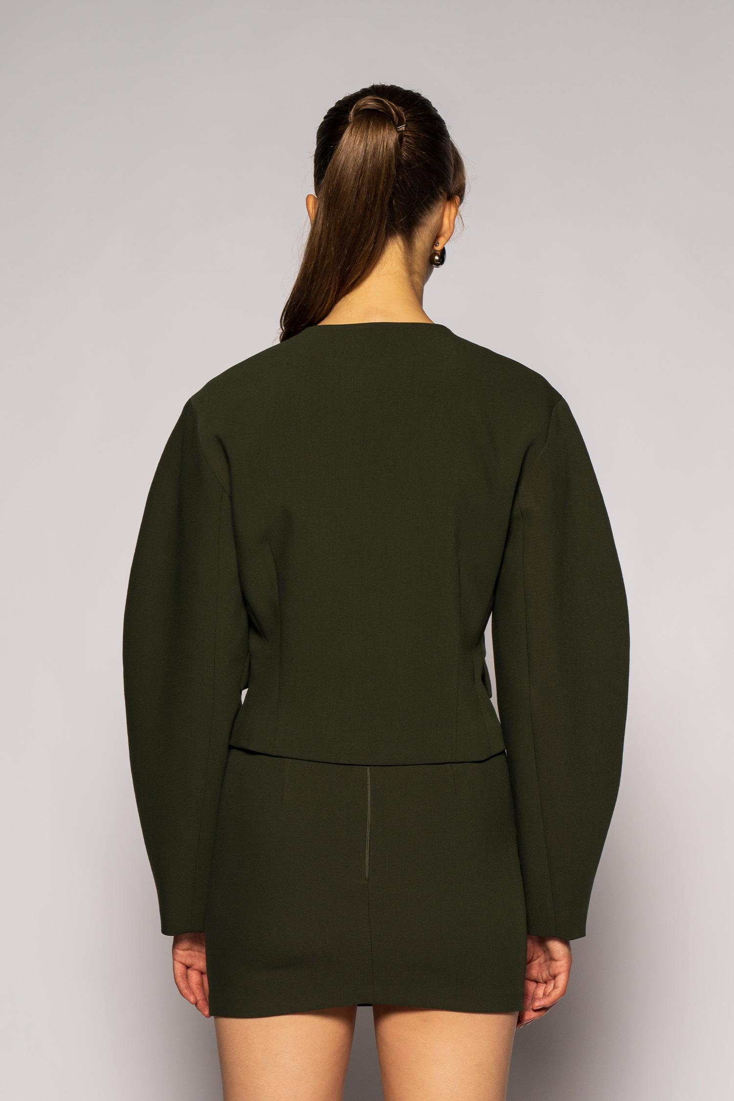 Kadın Açık Haki Balon Kol Crop Blazer