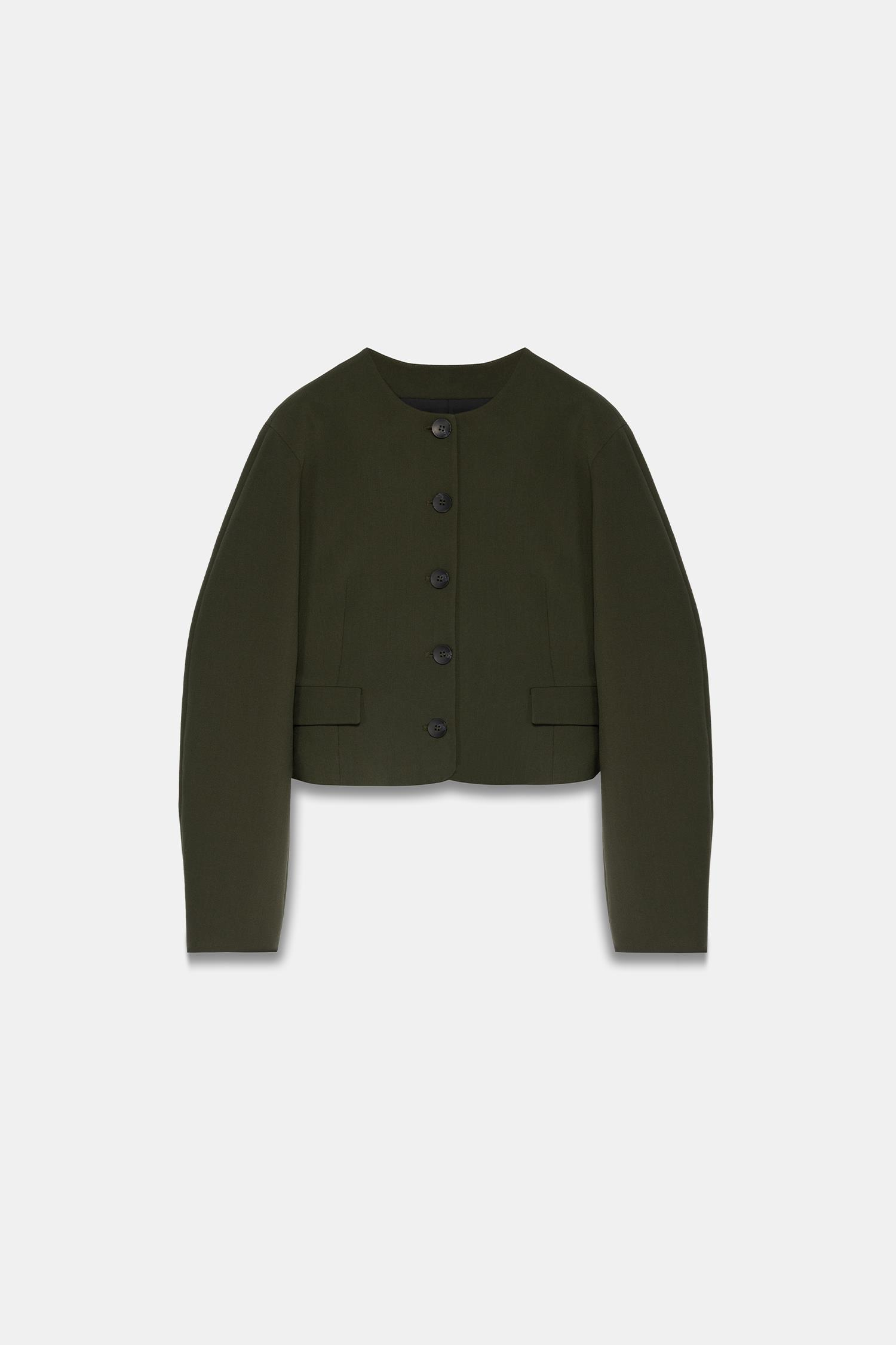 Kadın Açık Haki Balon Kol Crop Blazer