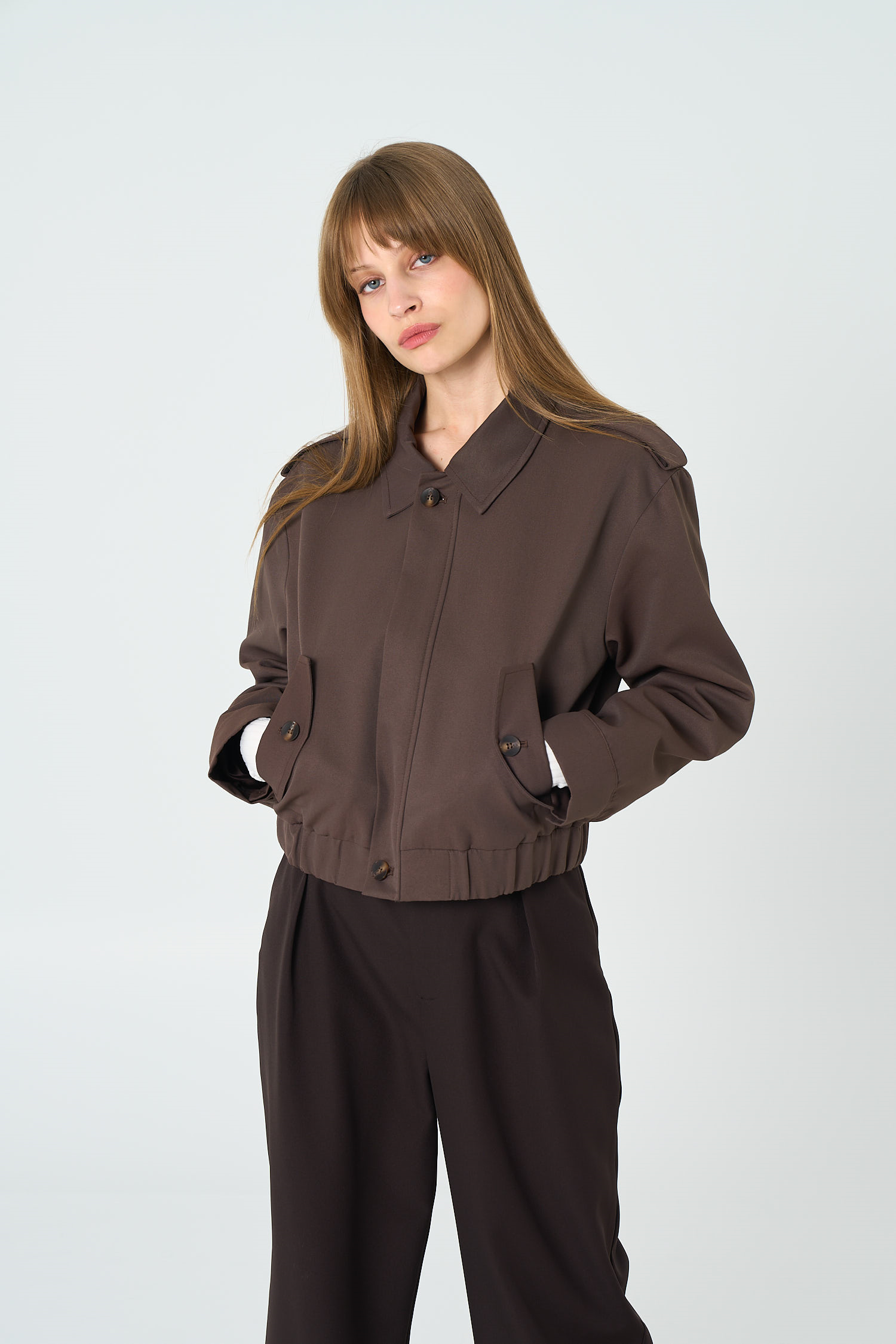 Kadın Açık Kahve Apoletli Gabardin Ceket