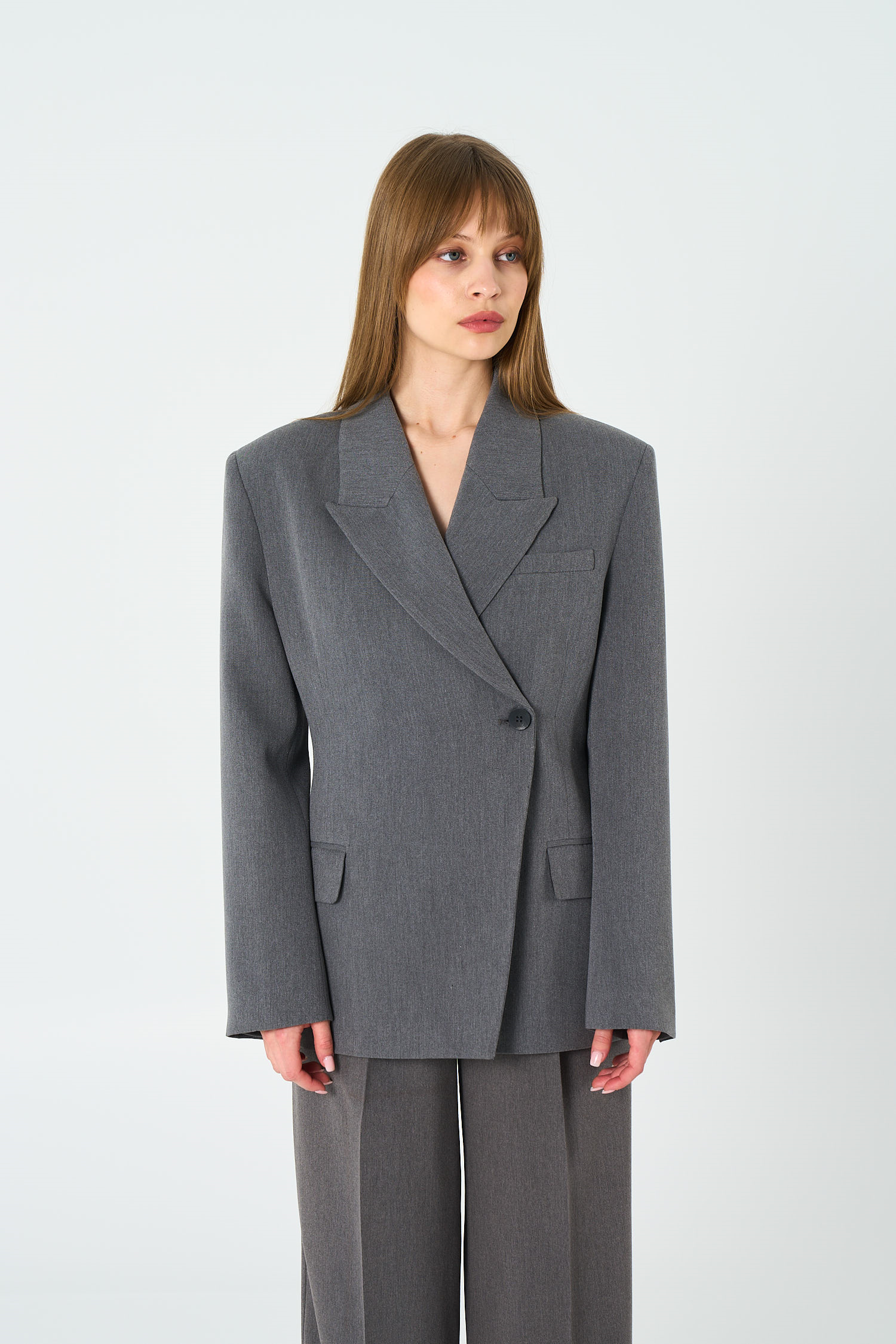 Kadın Antrasit Asimetrik Kruvaze Blazer