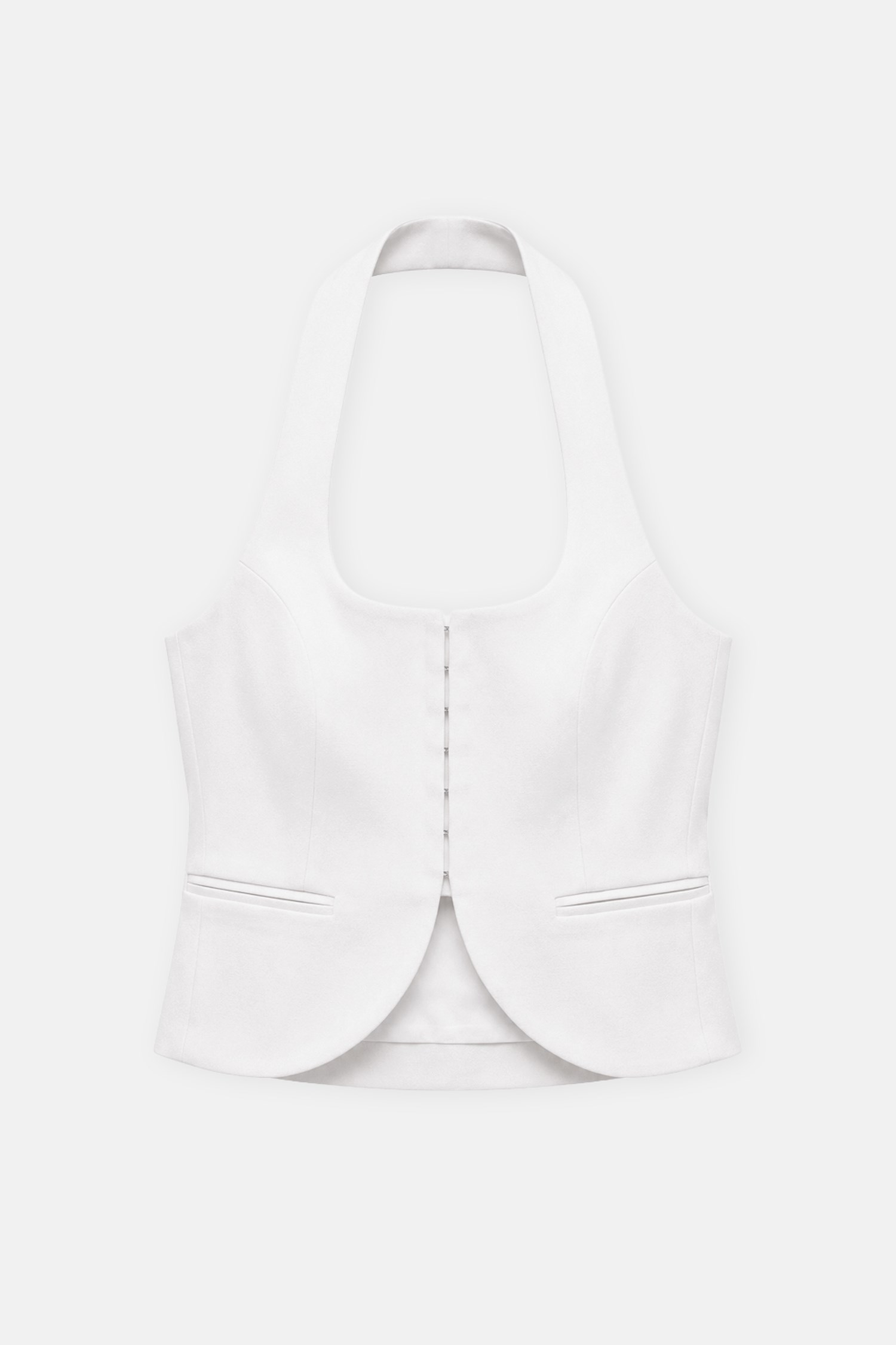 Kadın Beyaz Halter Yaka Crop Yelek