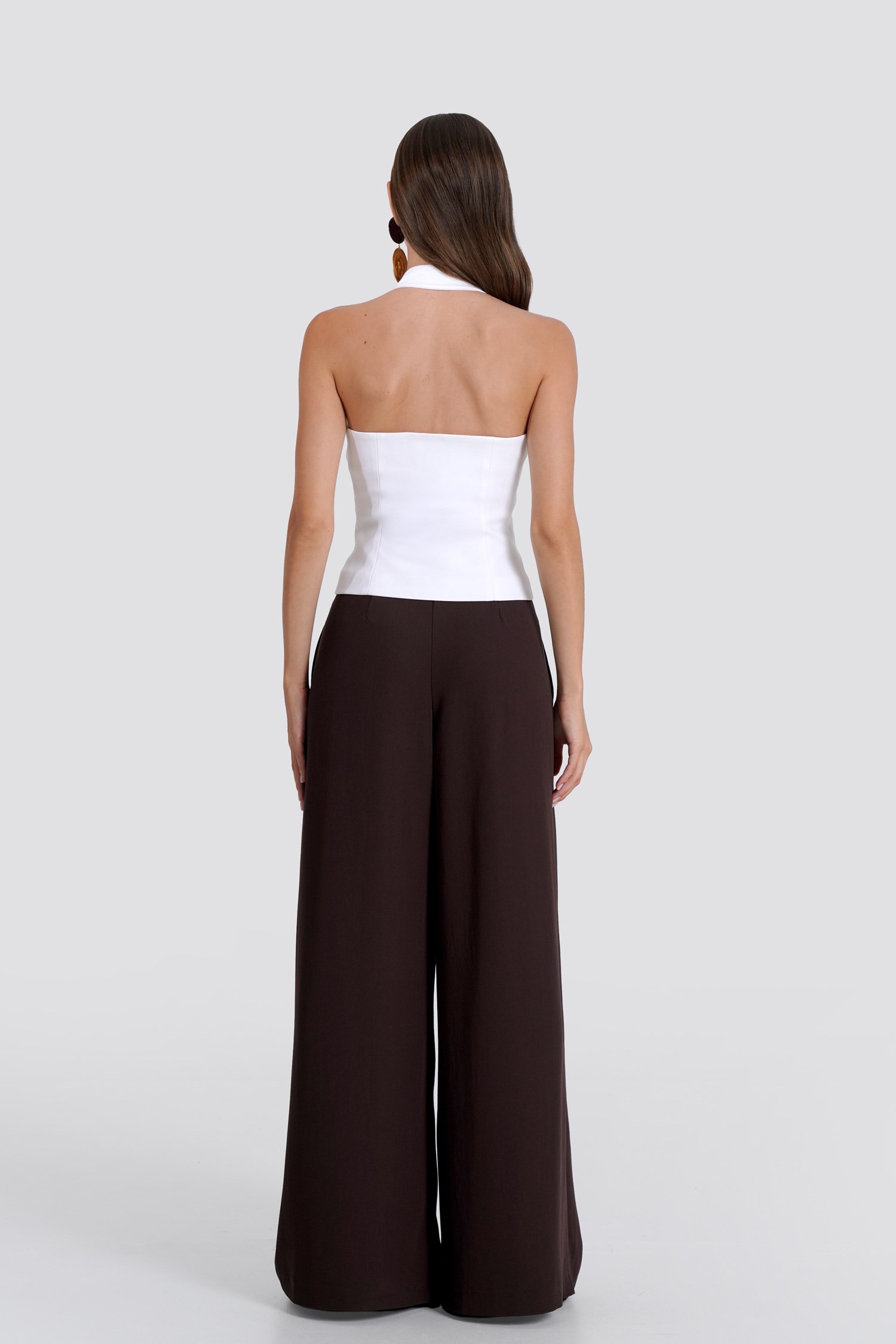Kadın Beyaz Halter Yaka Crop Yelek