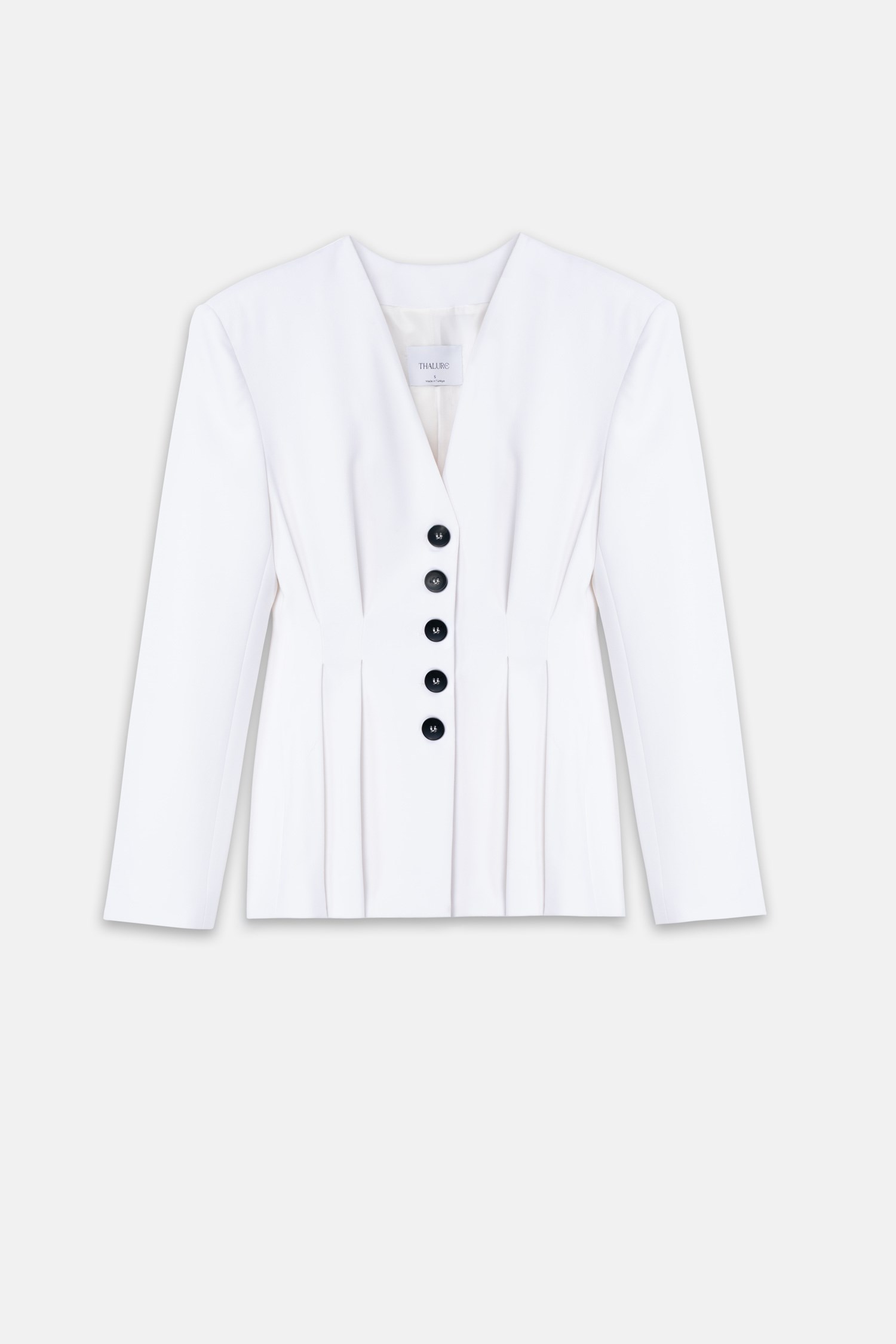 Kadın Beyaz Yakasız Drapeli Blazer