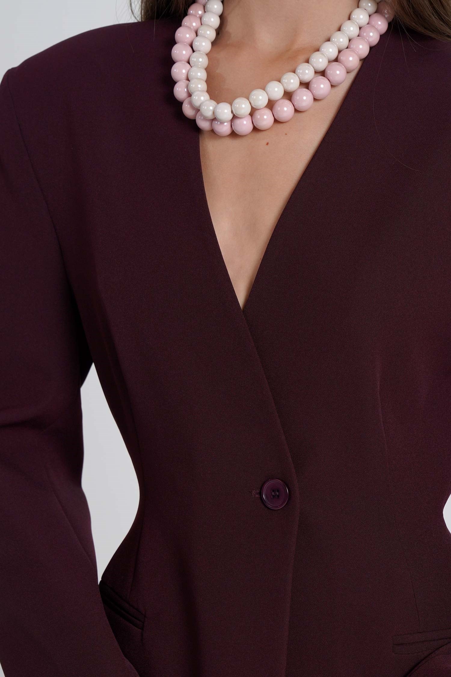 Kadın Bordo Yakasız Blazer