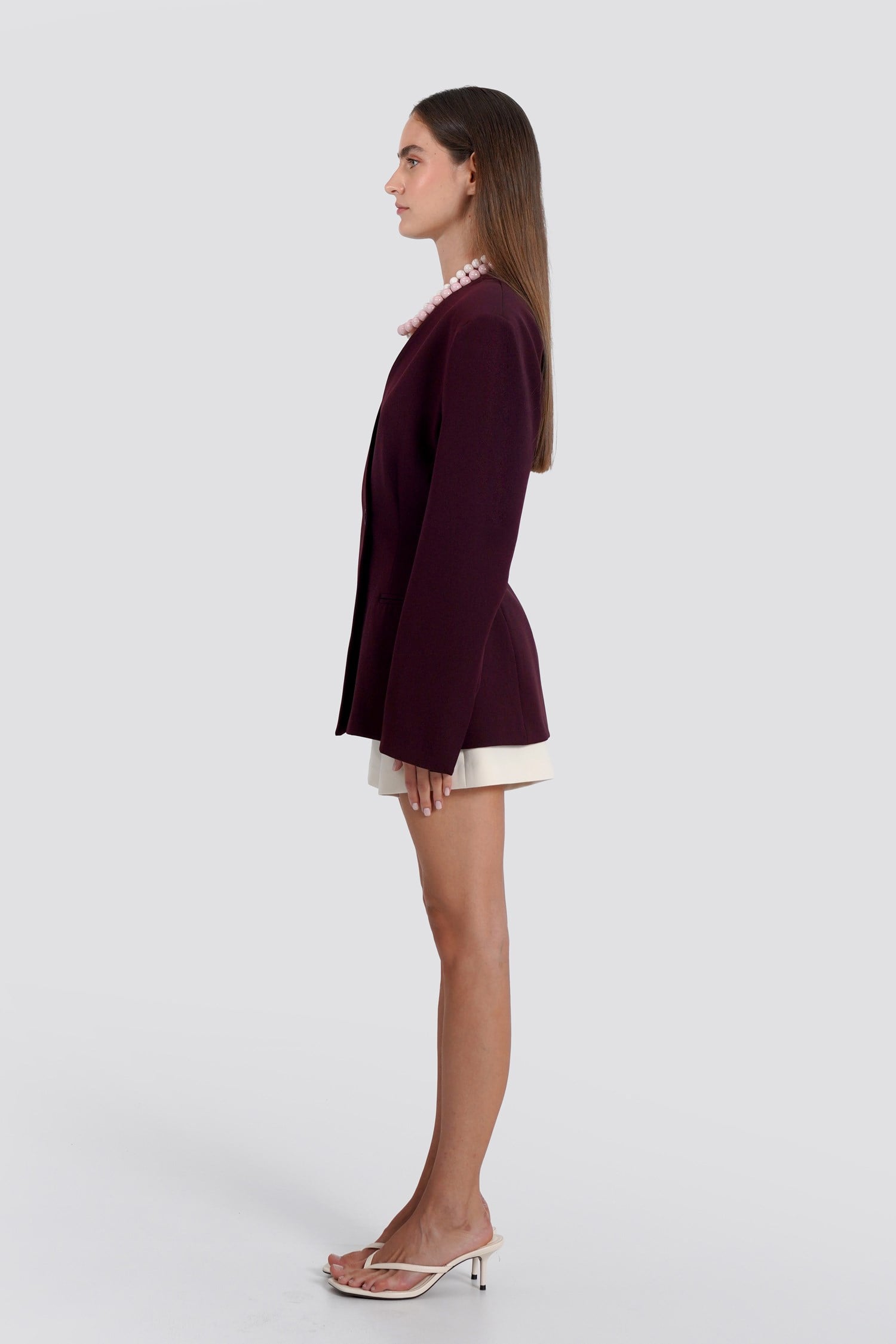 Kadın Bordo Yakasız Blazer
