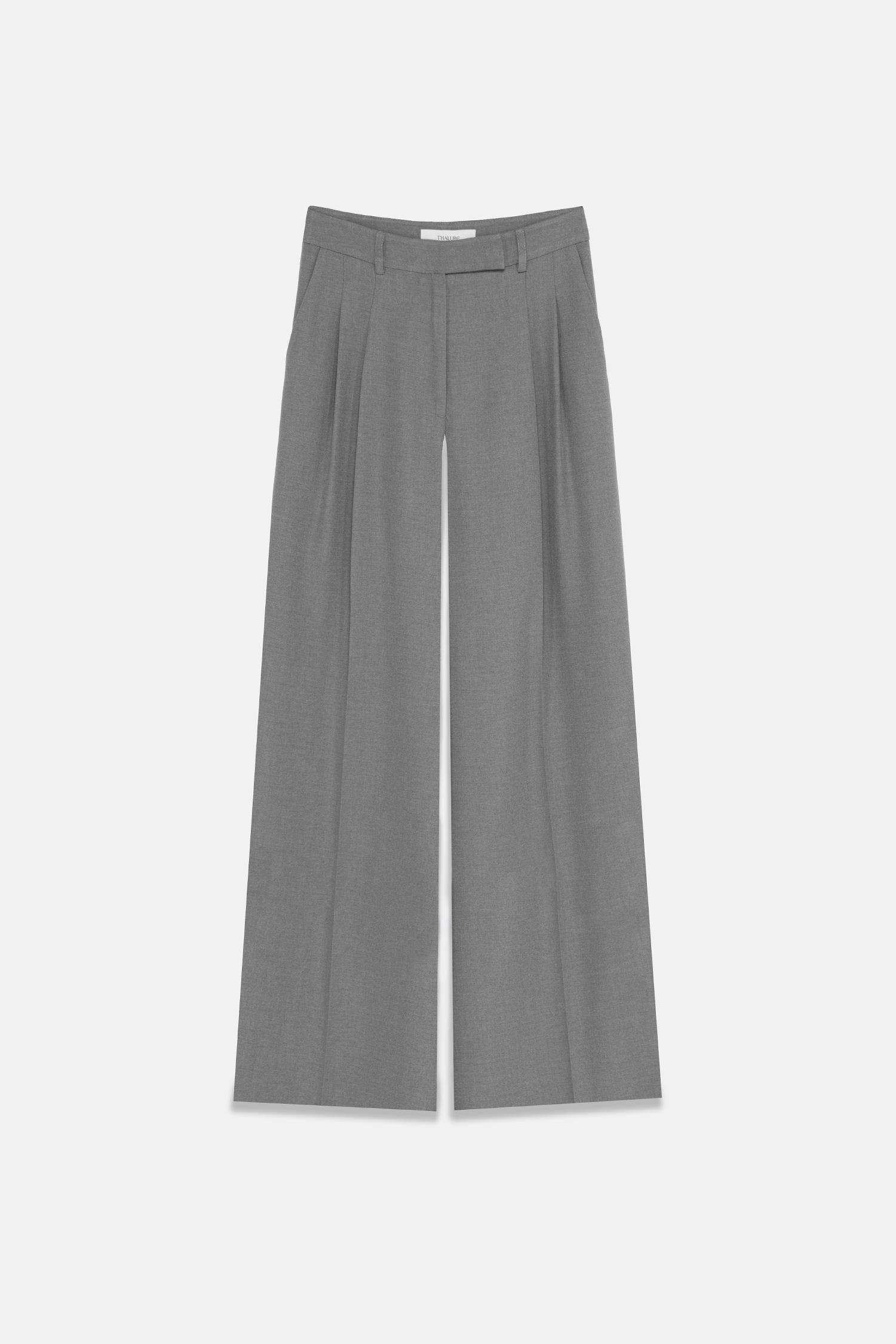 Kadın Gri Çift Pileli Oversize Pantolon