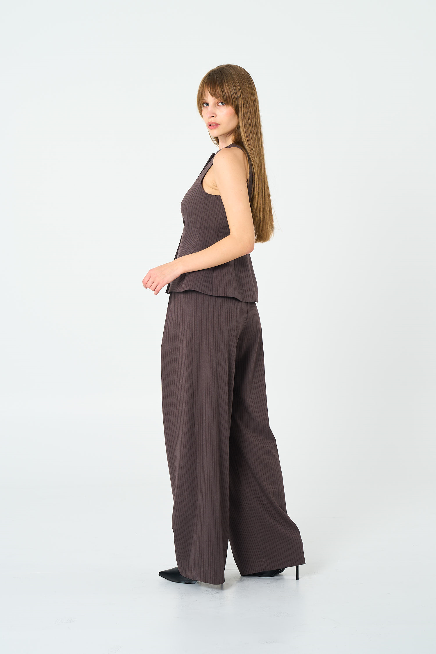 Kadın Kahverengi Çizgili Peplum Yelek