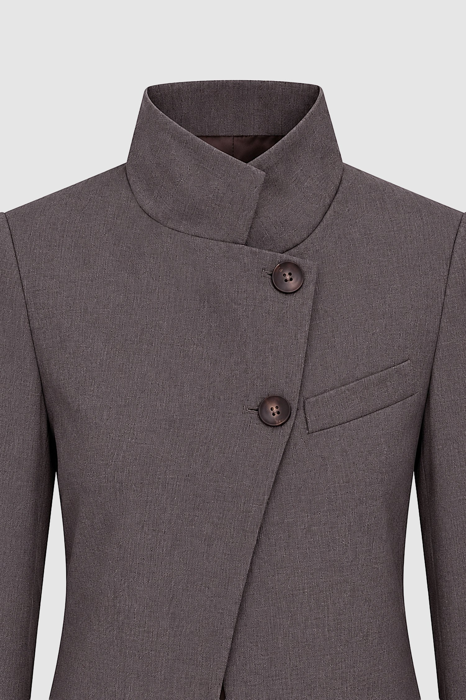 Kadın Kahverengi Dik Yaka Düğmeli Oversize Blazer