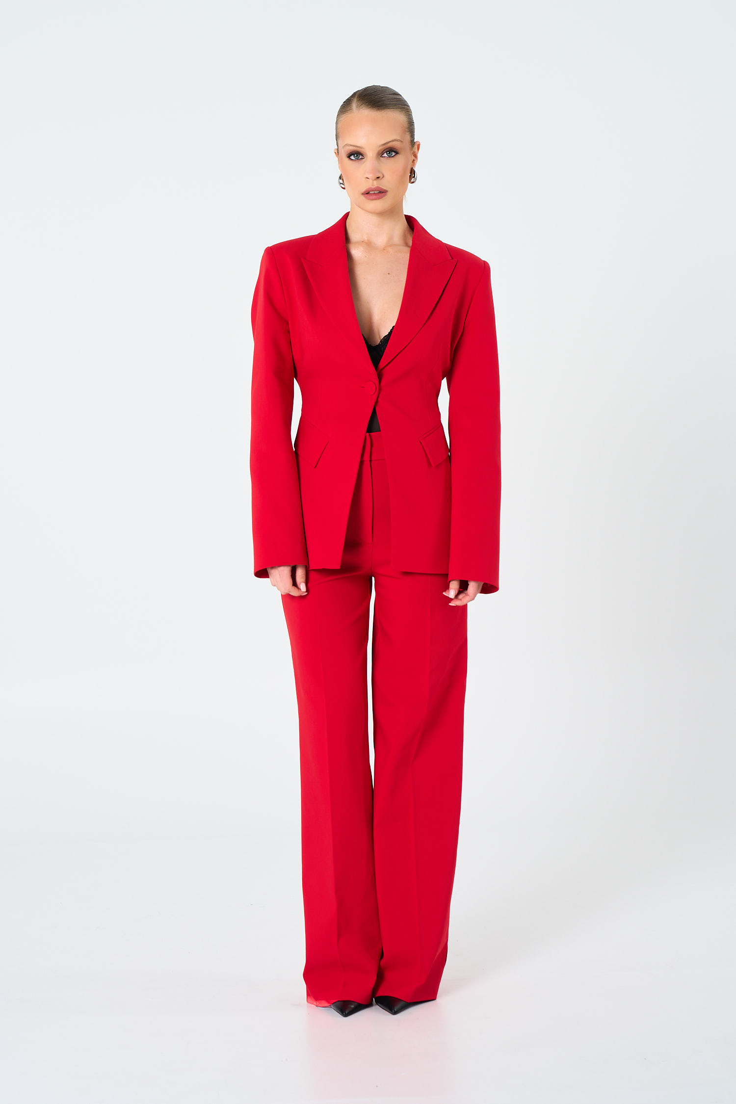 Kadın Kırmızı Tek Düğmeli Blazer