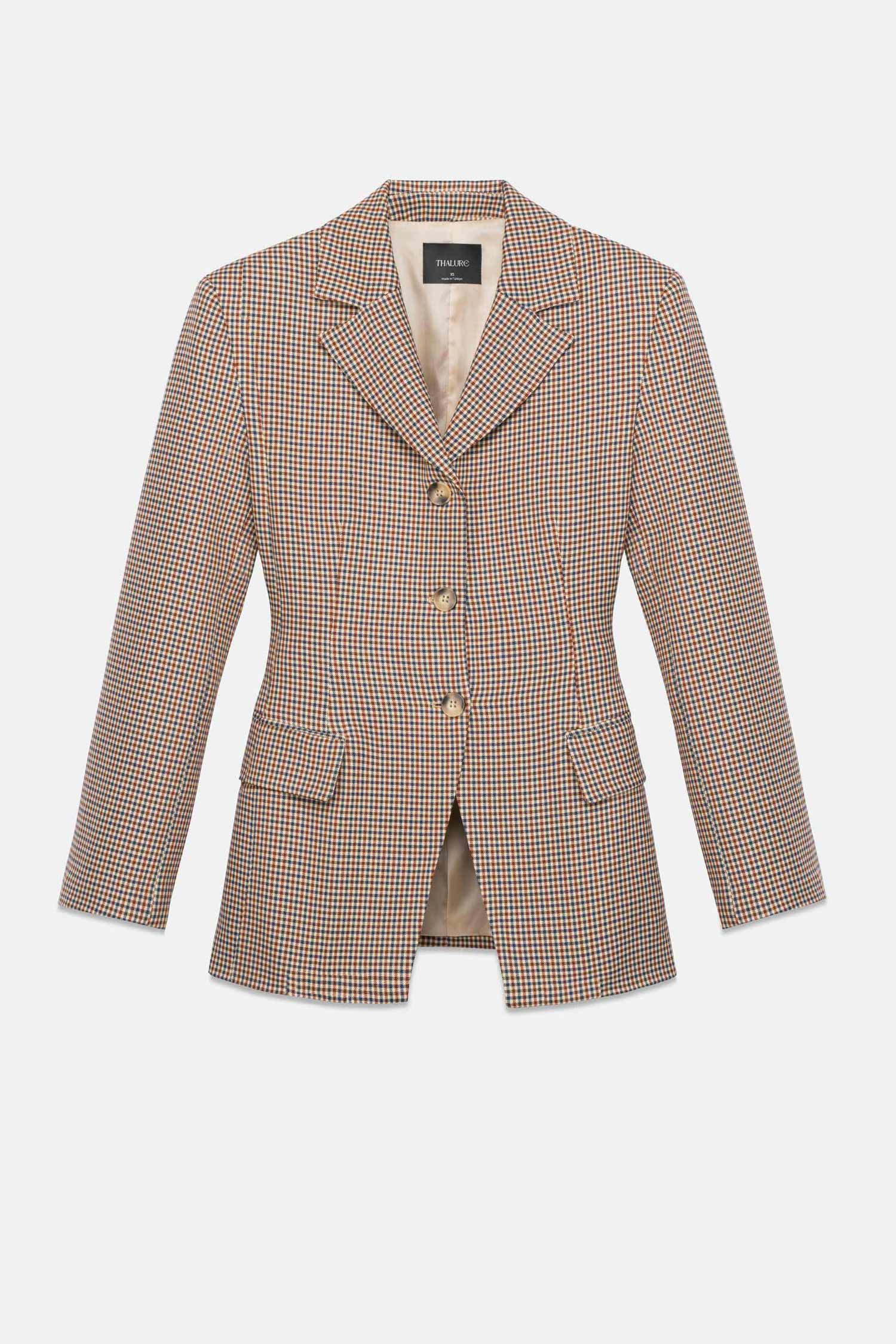 Kadın Krem Bele Oturan Pötikare Blazer
