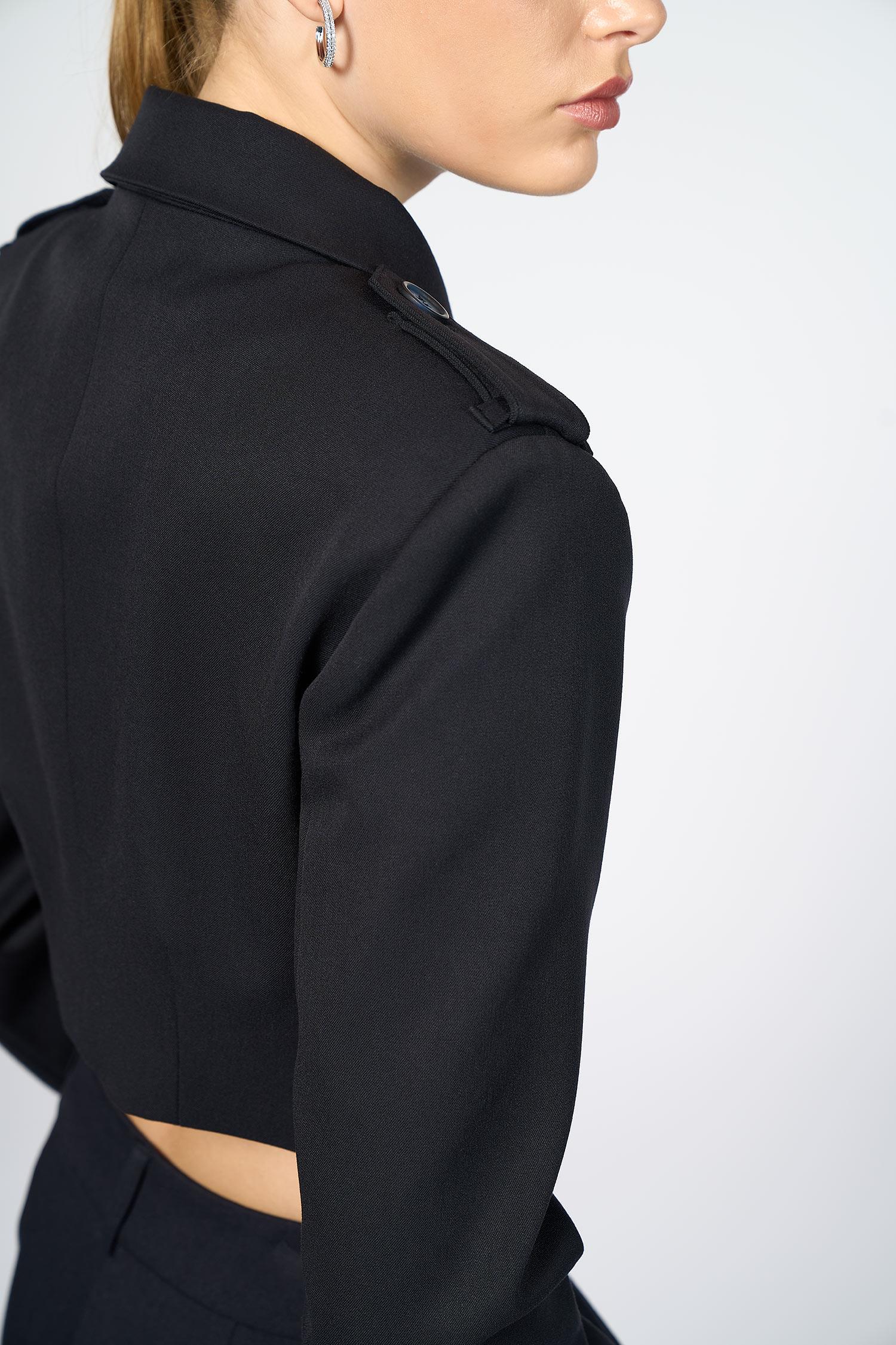 Kadın Lacivert Apolet Detaylı Crop Blazer