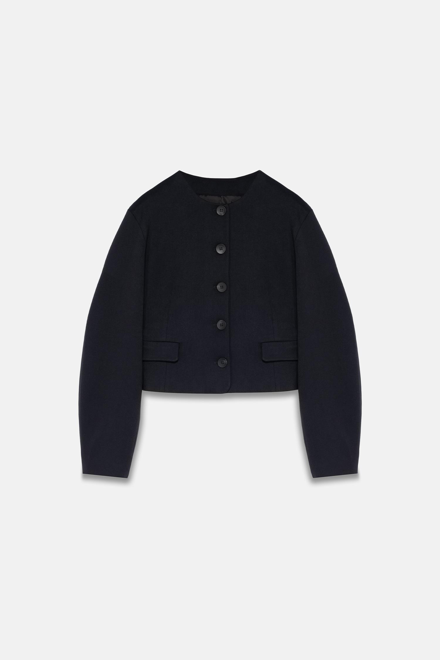 Kadın Lacivert Balon Kol Crop Blazer