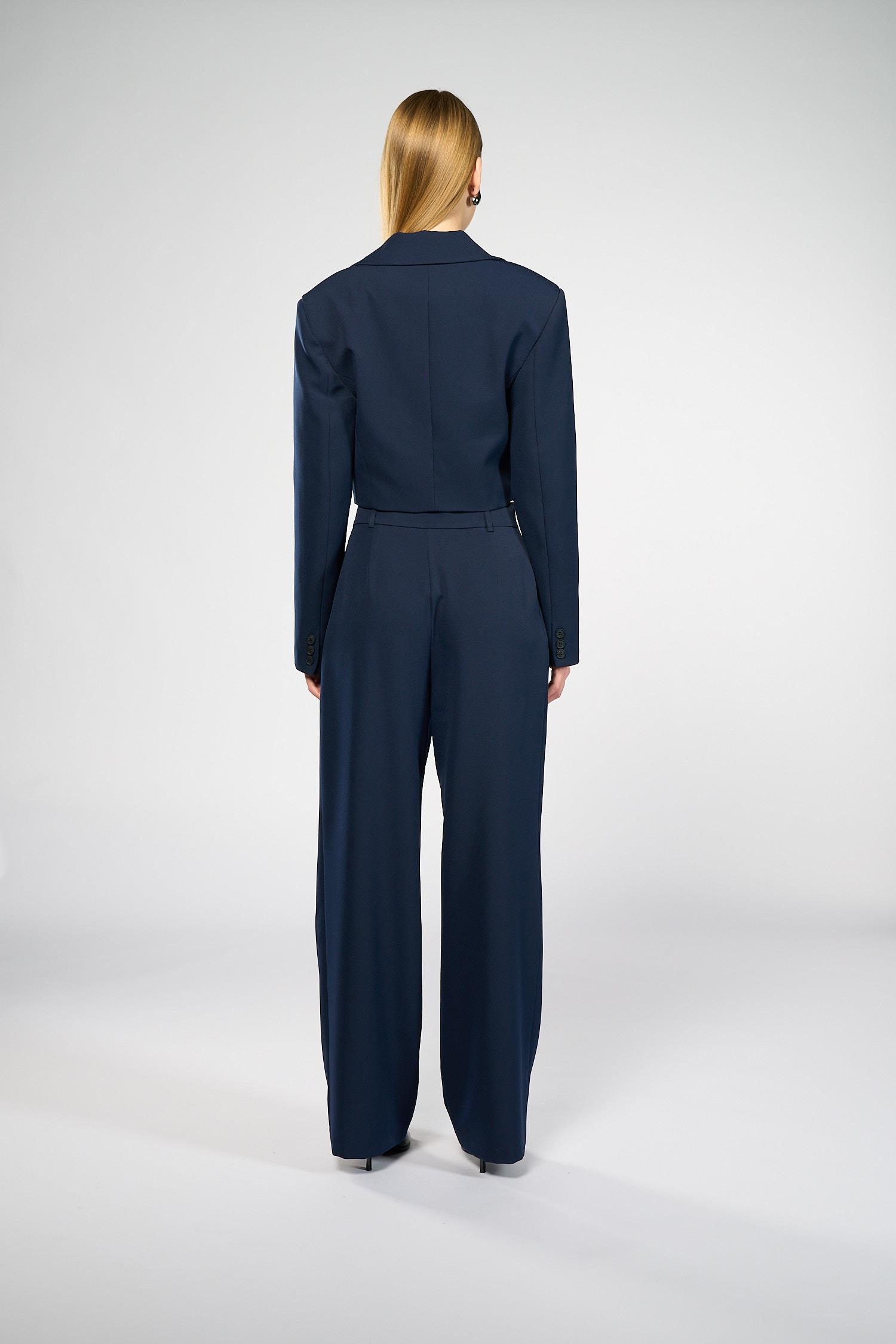 Kadın Lacivert Geniş Yaka Crop Blazer