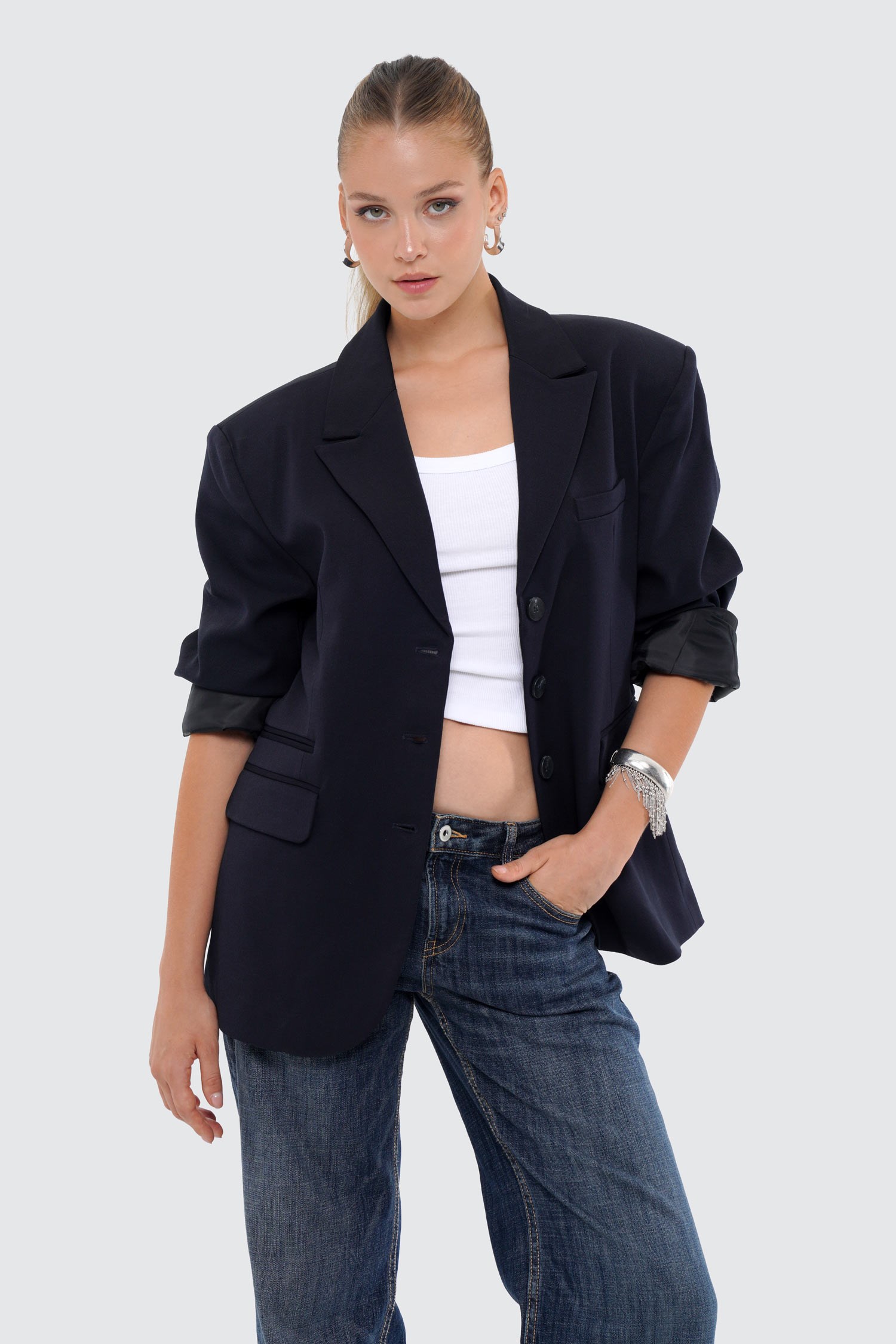 Kadın Lacivert Oversize Blazer