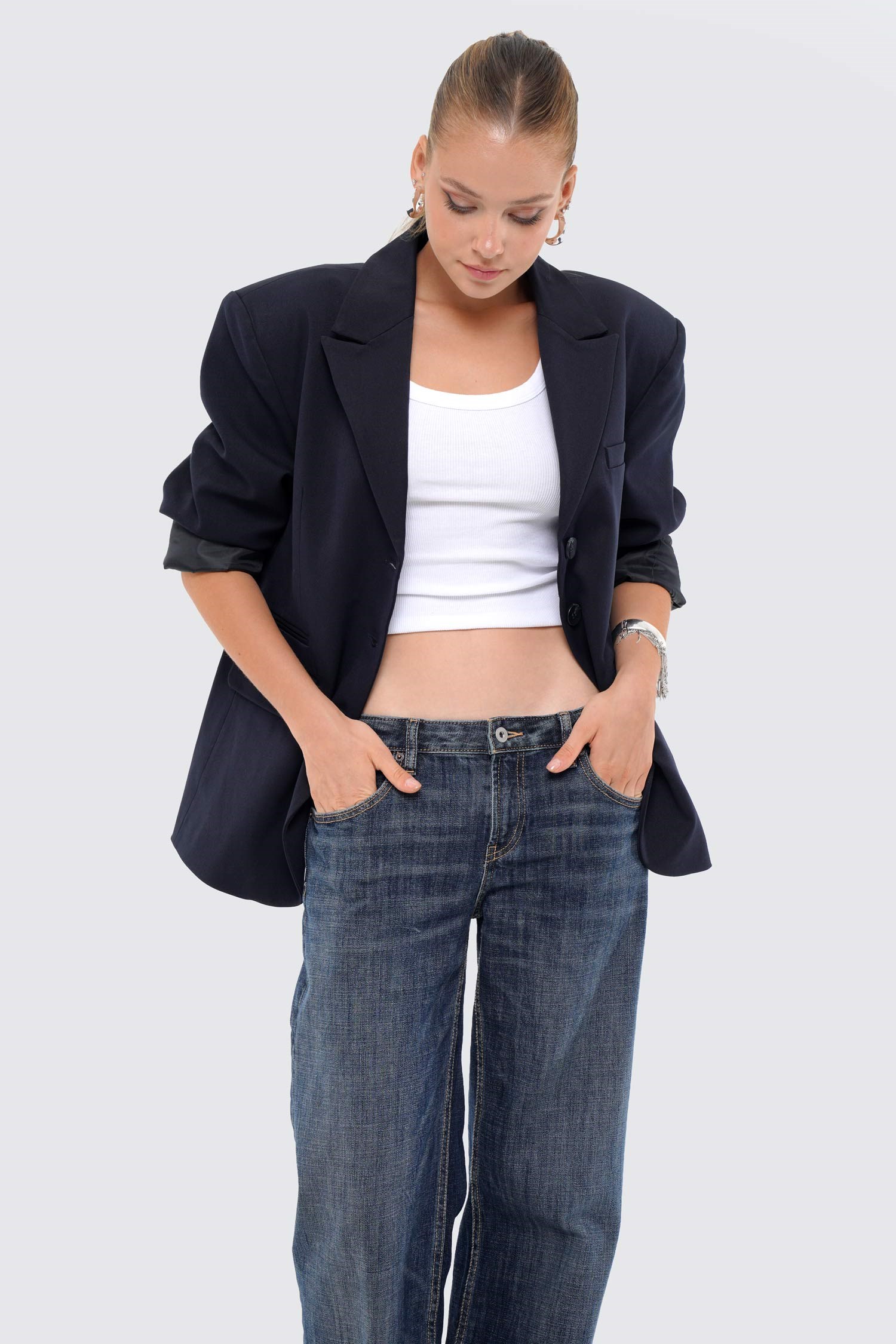 Kadın Lacivert Oversize Blazer