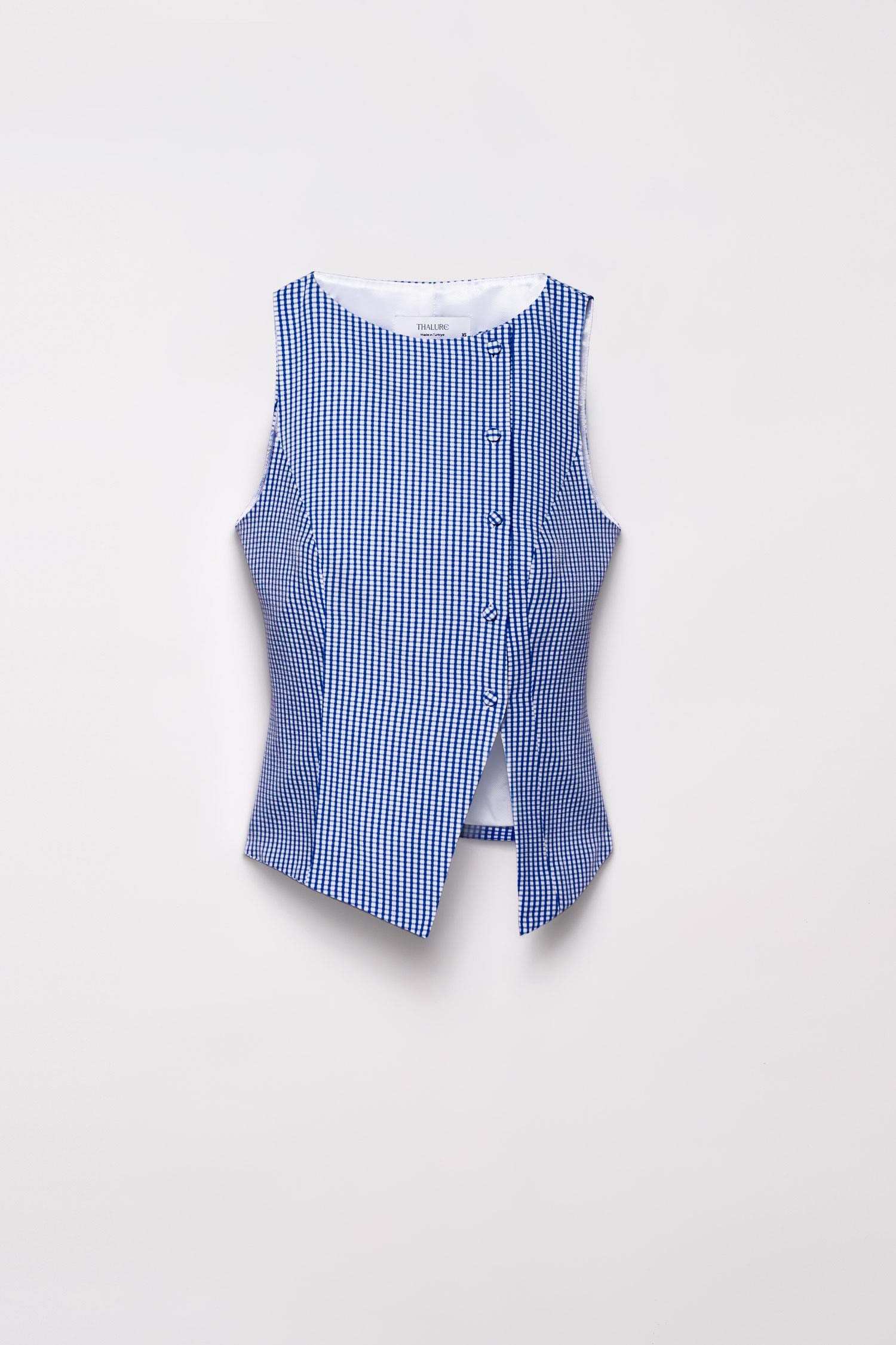 Kadın Lacivert Pötikare Kruvaze Slim Fit Yelek