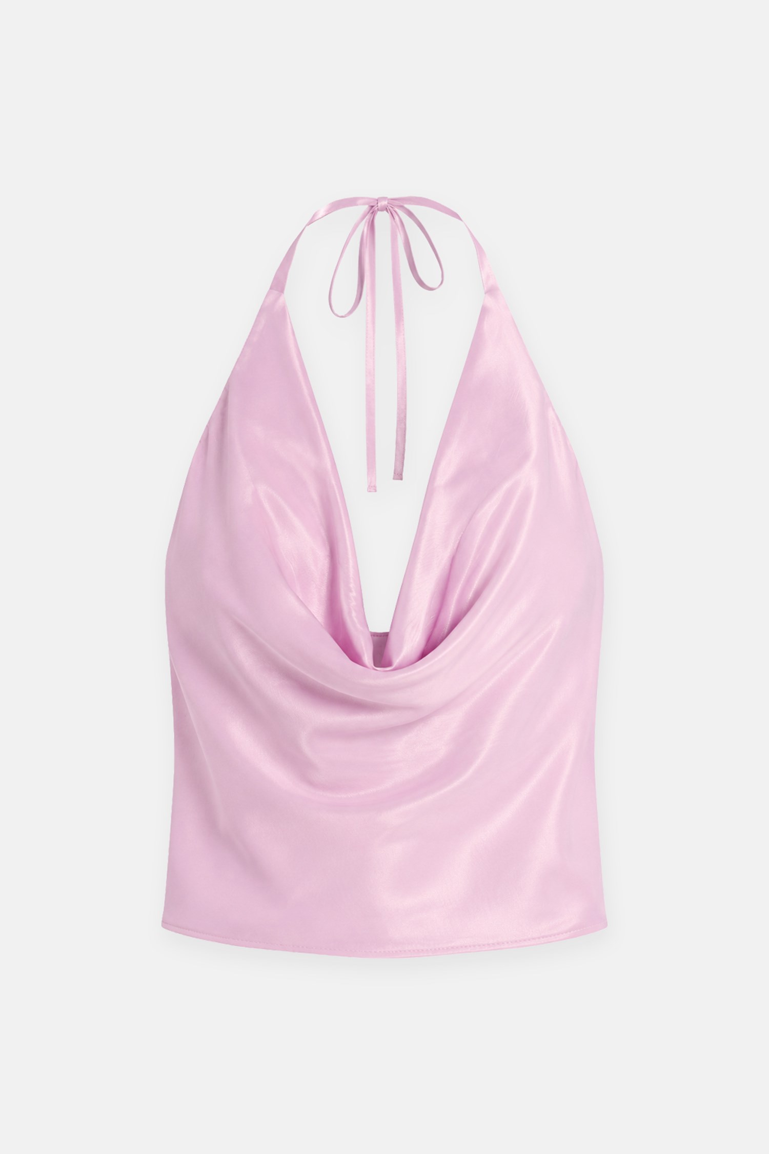 Kadın Pembe Degaje Yaka Sırt Dekolteli Saten Bluz