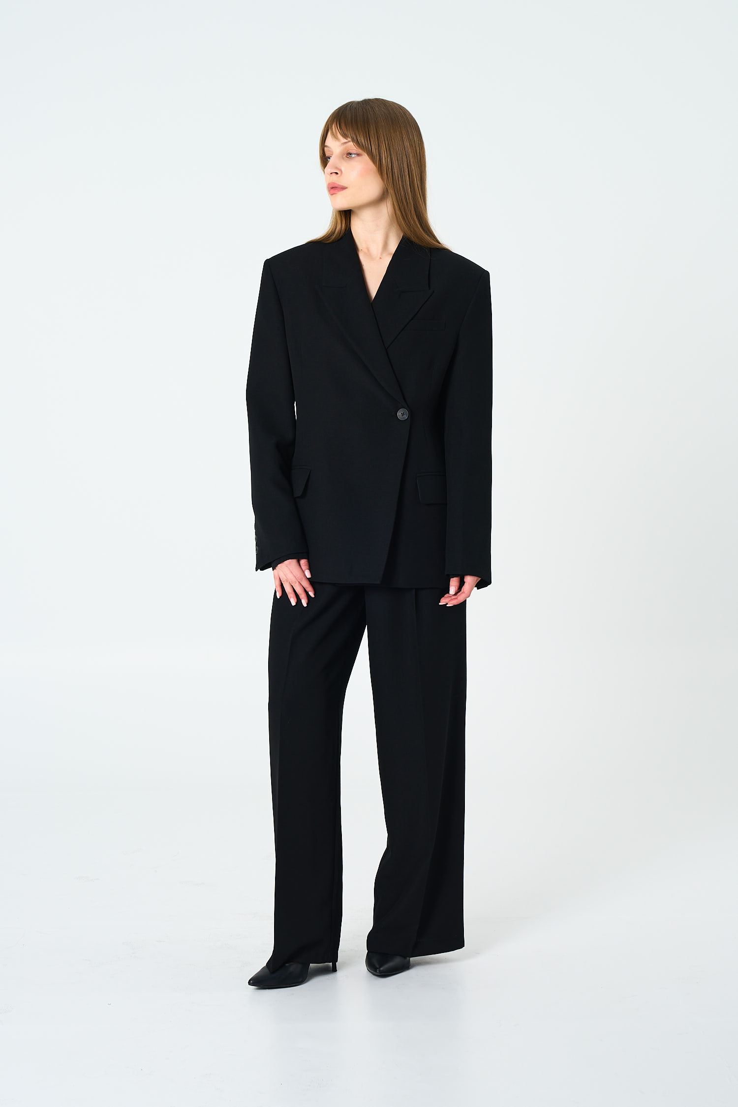 Kadın Siyah Asimetrik Kruvaze Blazer
