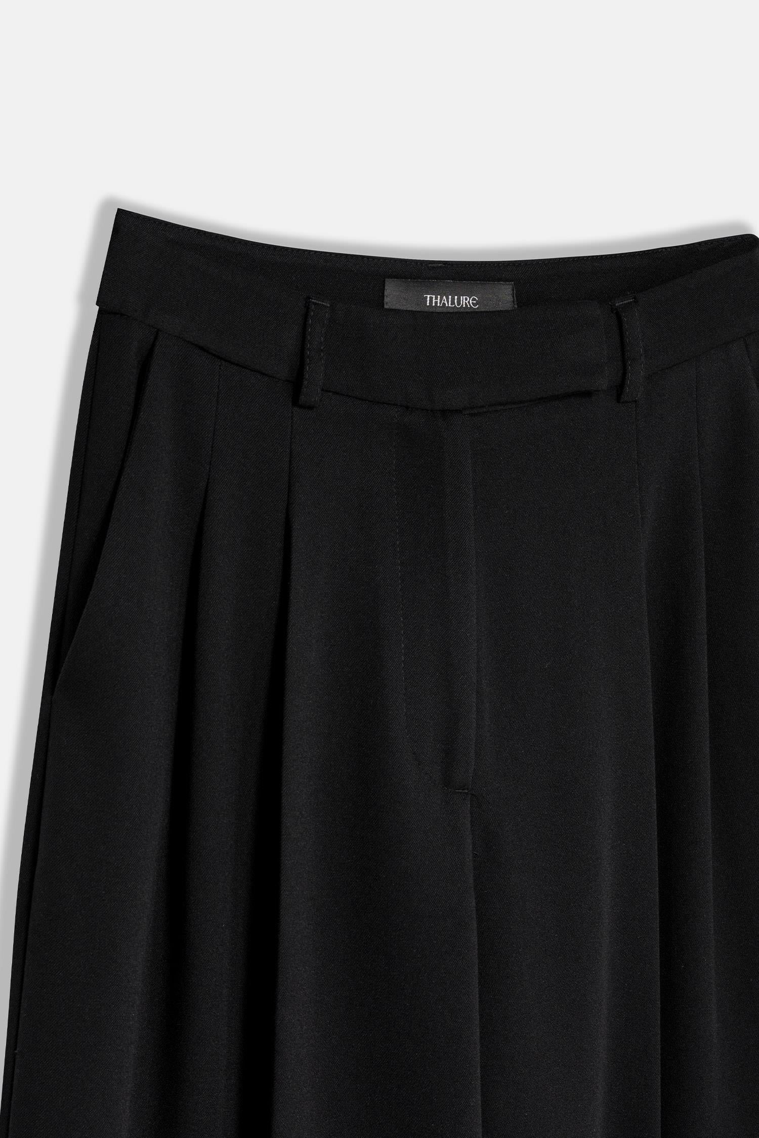 Kadın Siyah Çift Pileli Oversize Pantolon