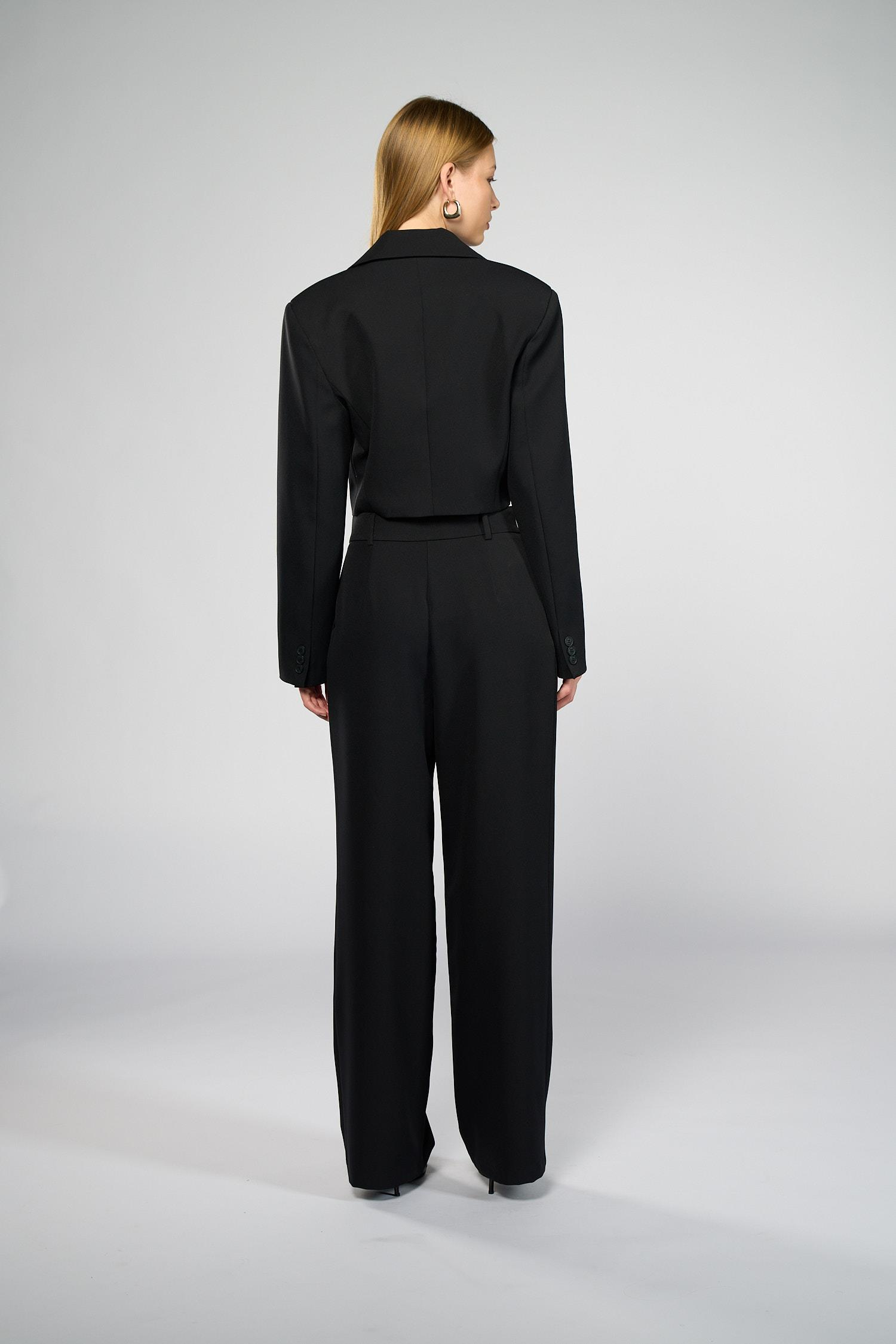 Kadın Siyah Geniş Yaka Crop Blazer