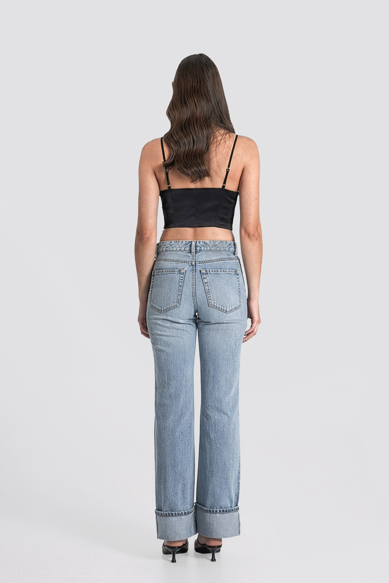 Kadın Siyah Saten Askılı Crop Büstiyer