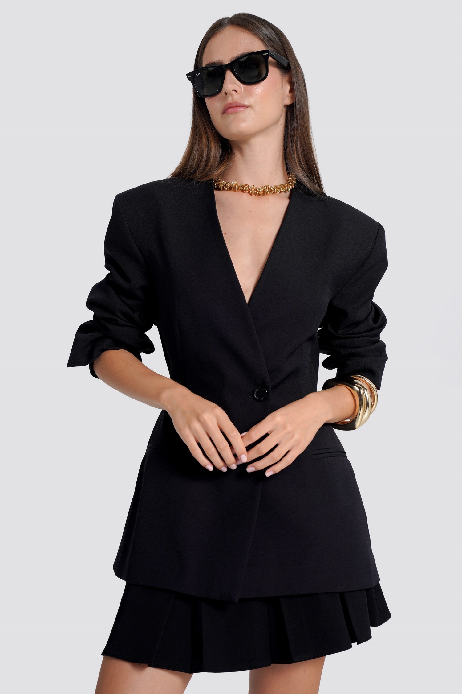 Kadın Siyah Yakasız Blazer