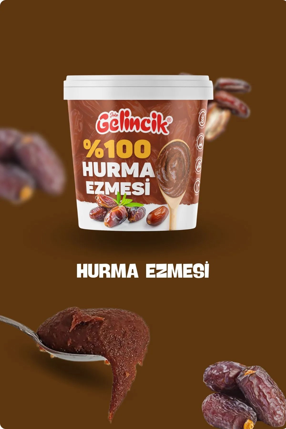 Gelincik 2li Set Katkısız Doğal %100 Sade Hurma Ezmesi %100 Hurma Dolgusu 2 kg Hurma Püresi 2 adet