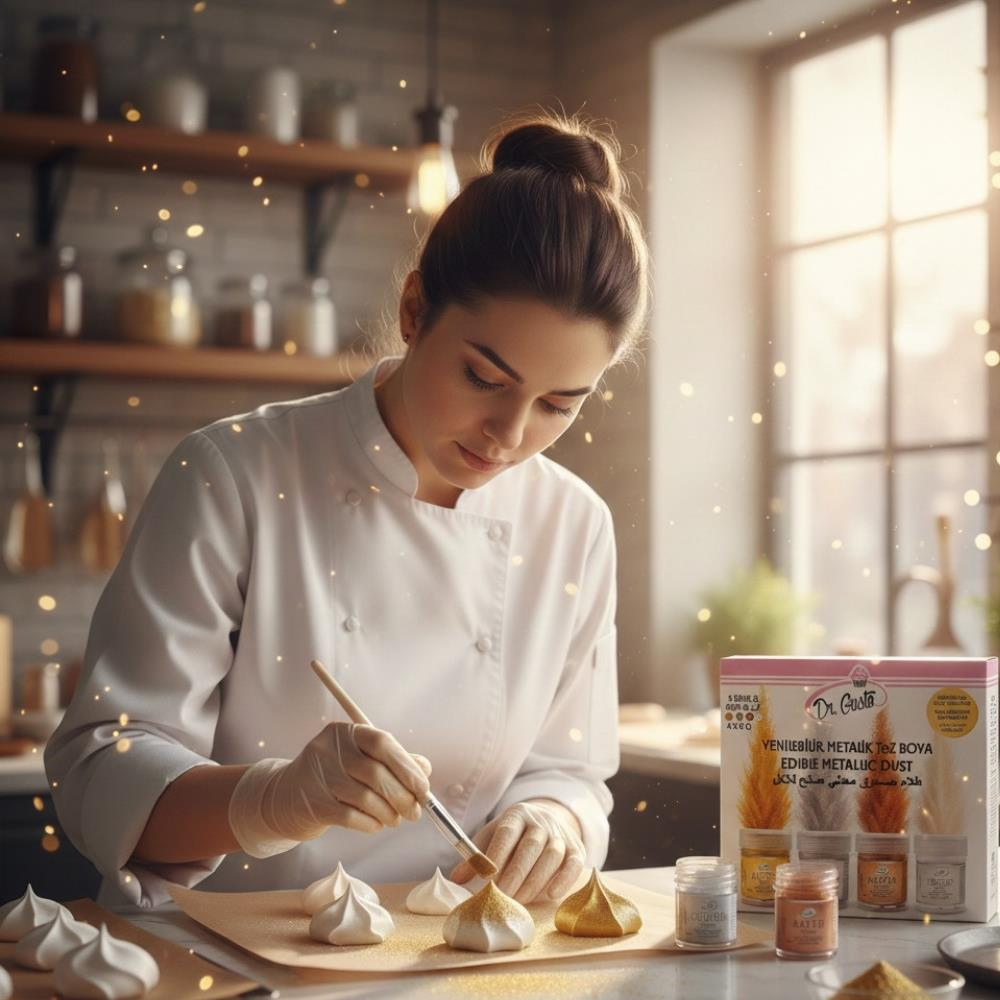 Dr. Gusto 4lü Metalik Toz Gıda Boyası 4 gr + Boya Çözücü 40 gr Set