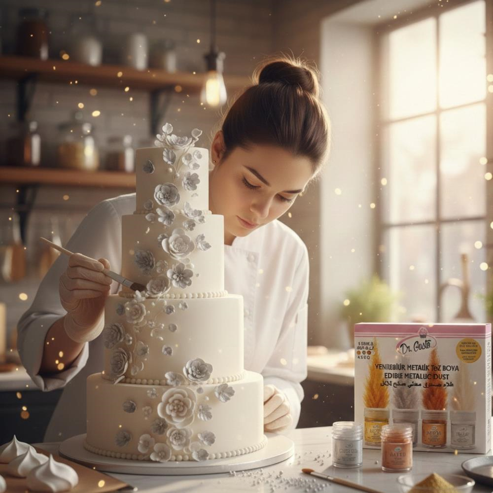 Dr. Gusto 4lü Metalik Toz Gıda Boyası 4 gr + Boya Çözücü 40 gr Set