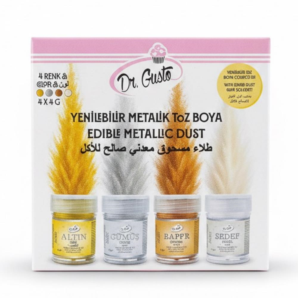 Dr. Gusto 4lü Metalik Toz Gıda Boyası 4 gr + Boya Çözücü 40 gr Set
