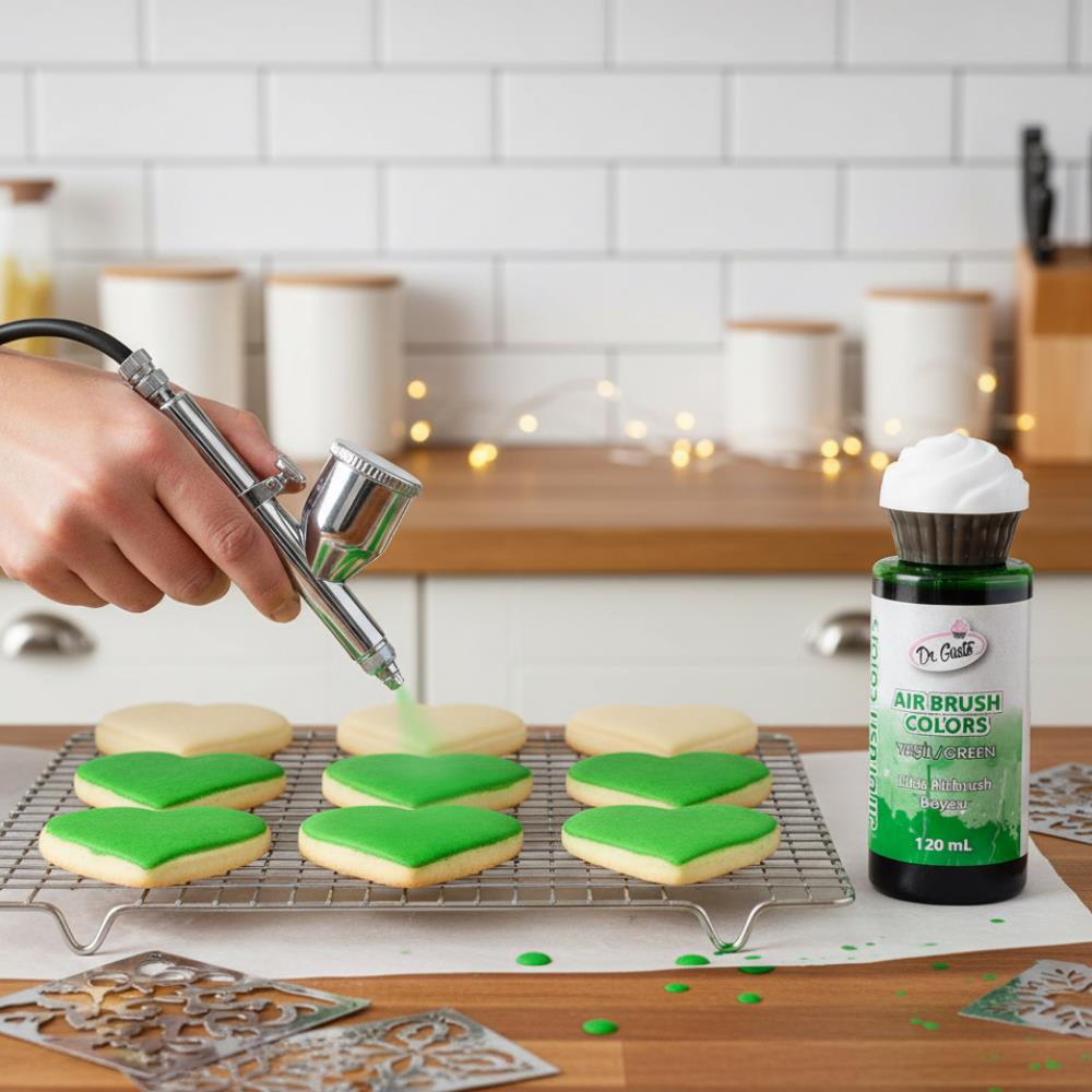 Dr. Gusto Airbrush Gıda Boyası Yeşil 120 ml - Pasta, Şeker Hamuru ve Fondan için Profesyonel Boya