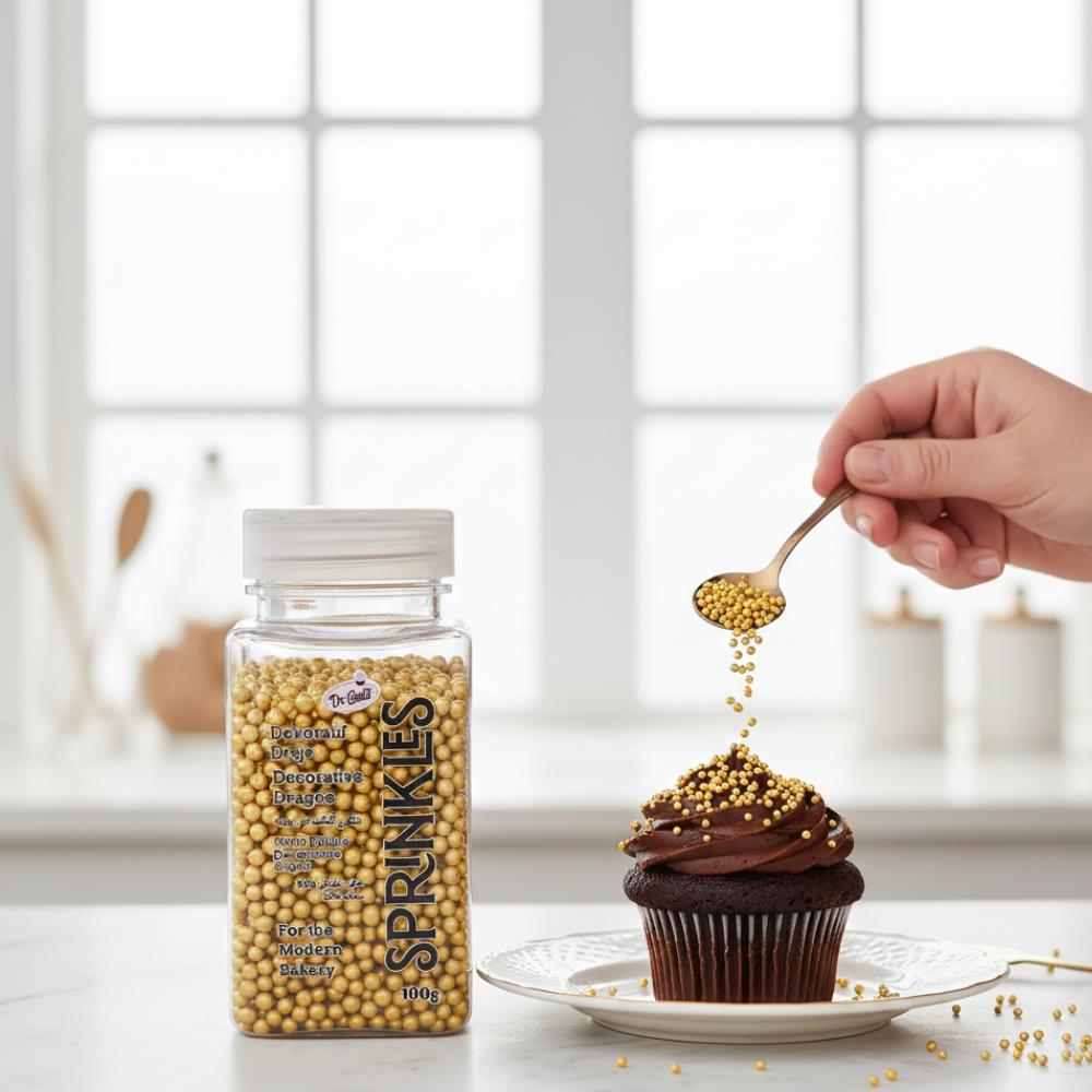 Altın Boncuk Şeker 2 mm – 100 g | Pasta, Cupcake ve Tatlı Süsleme Boncuğu