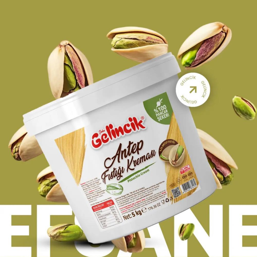 Gelincik Antep Fıstık Kreması 5 kg - Profesyonel Kullanım için Yoğun Kıvamlı Fıstık Kreması