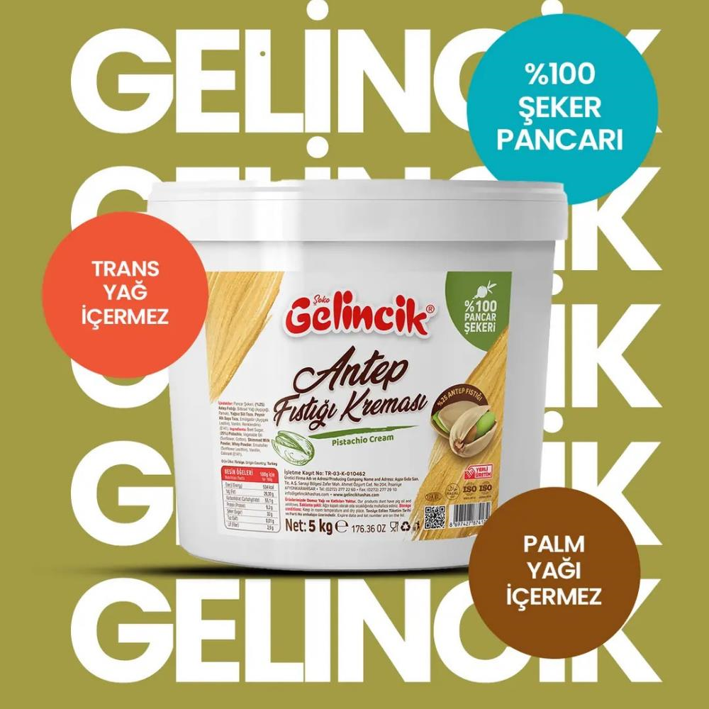 Gelincik Antep Fıstık Kreması 5 kg - Profesyonel Kullanım için Yoğun Kıvamlı Fıstık Kreması