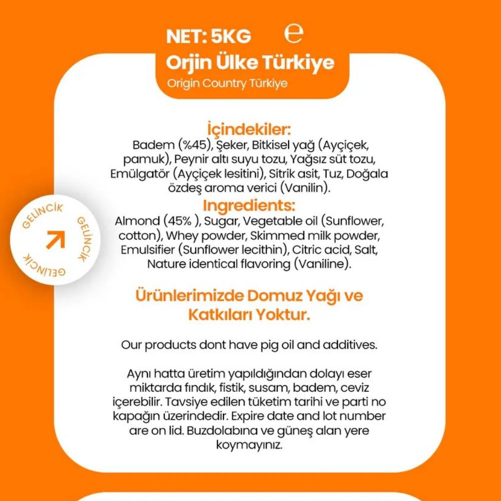 Gelincik Badem Kreması Parçacıklı 5 kg - %30 Badem İçerikli Profesyonel Dolgu Kreması